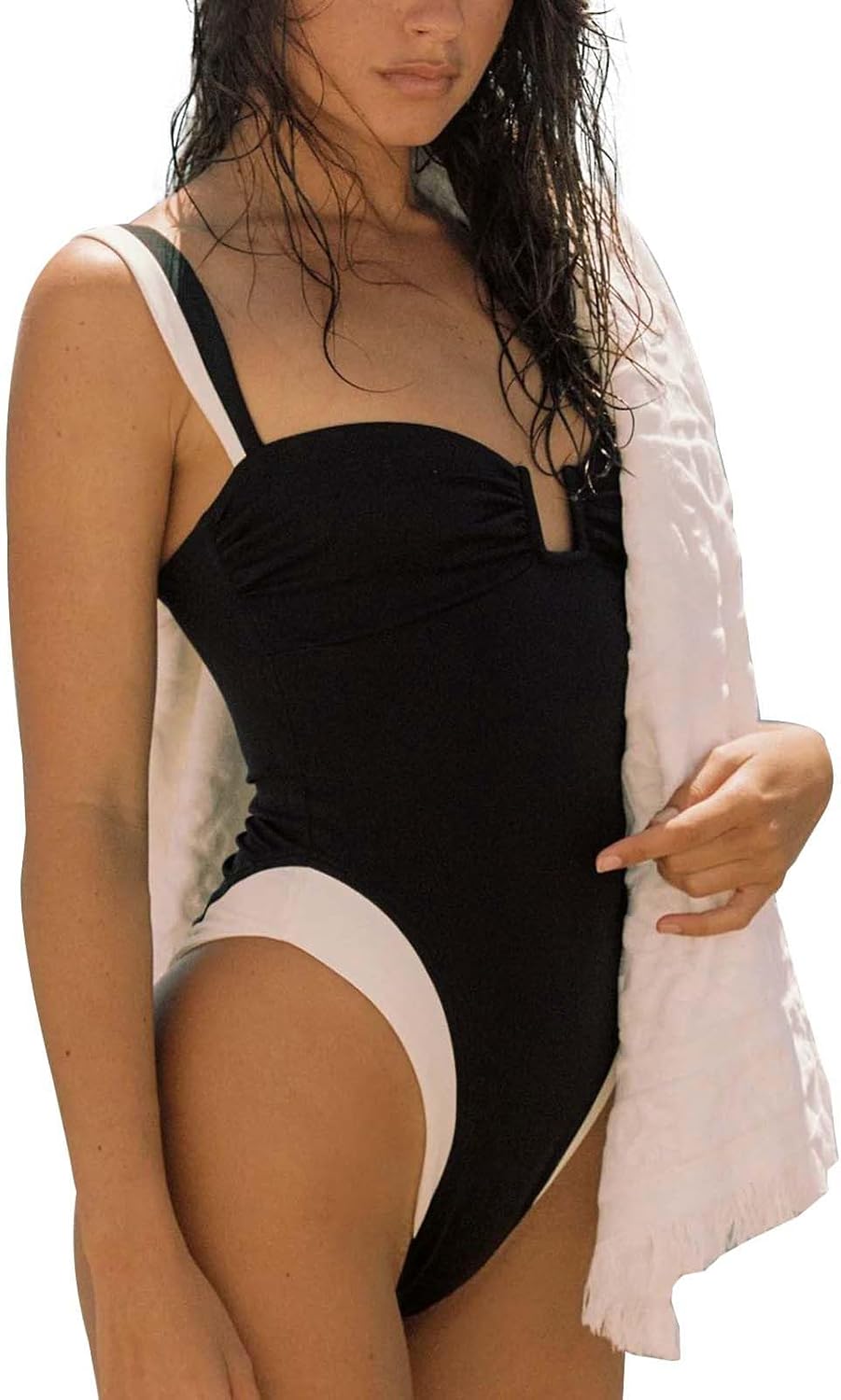 Generisch Women Color Block Monokini Swimsuit U Shape Bra Bikini