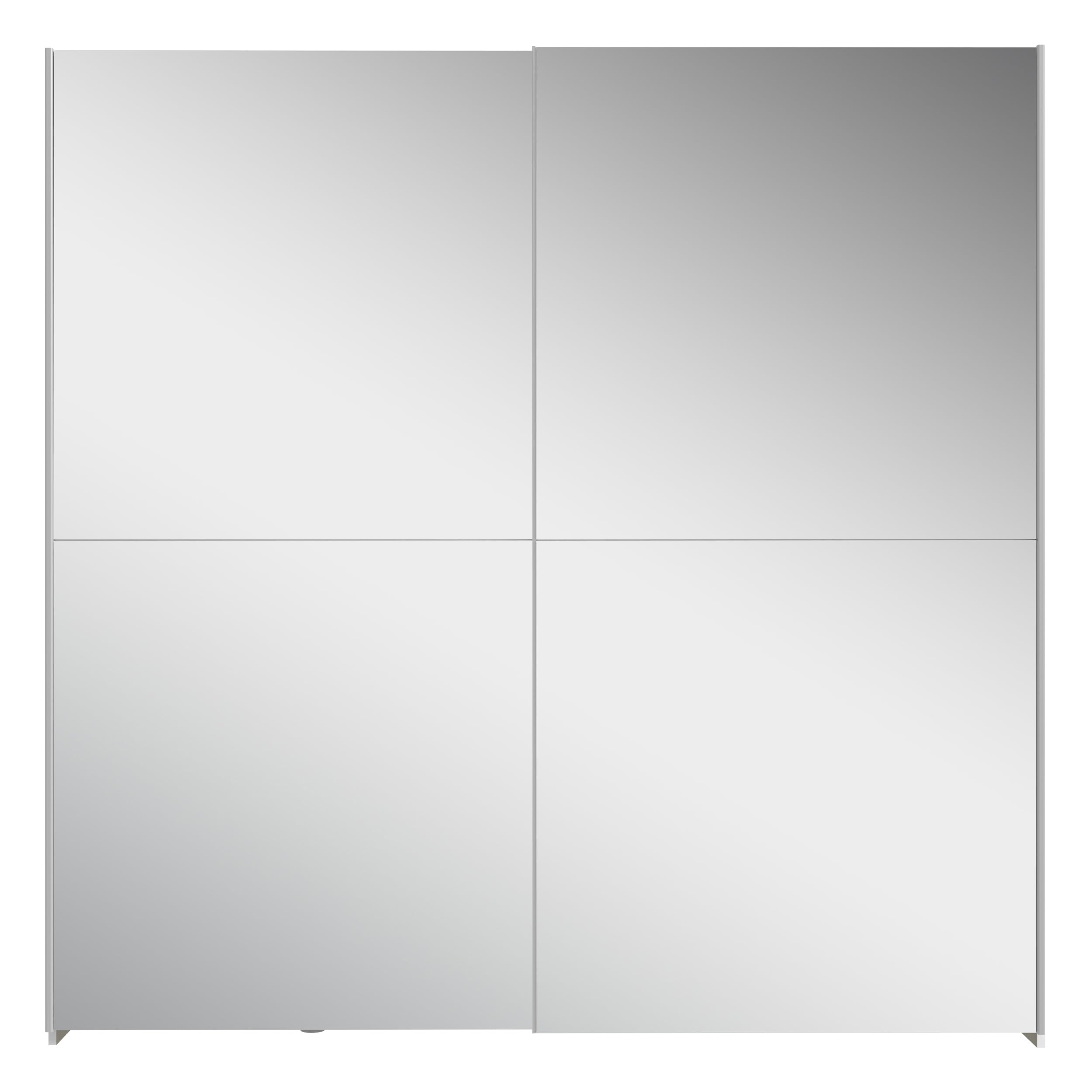 Forte Schach & MATT Kleiderschrank 190, Schwebetürenschrank mit 2 Spiegeltüren, Holzwerkstoff, Weiß, 190,1 cm breit, 190,5 cm hoch, 61,2 cm tief
