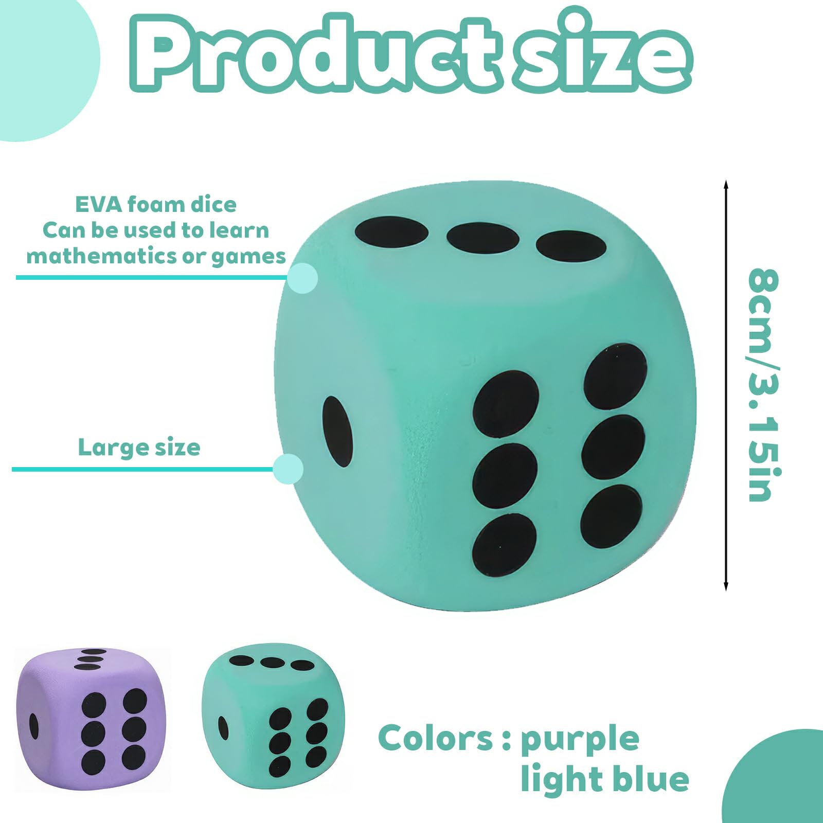 2pcs Large Dice Set, 8cm Rounded Corners Large Foam Dice, With Numerical Dots Giant Foam Dice, Cube Fidget Toy - Image 2