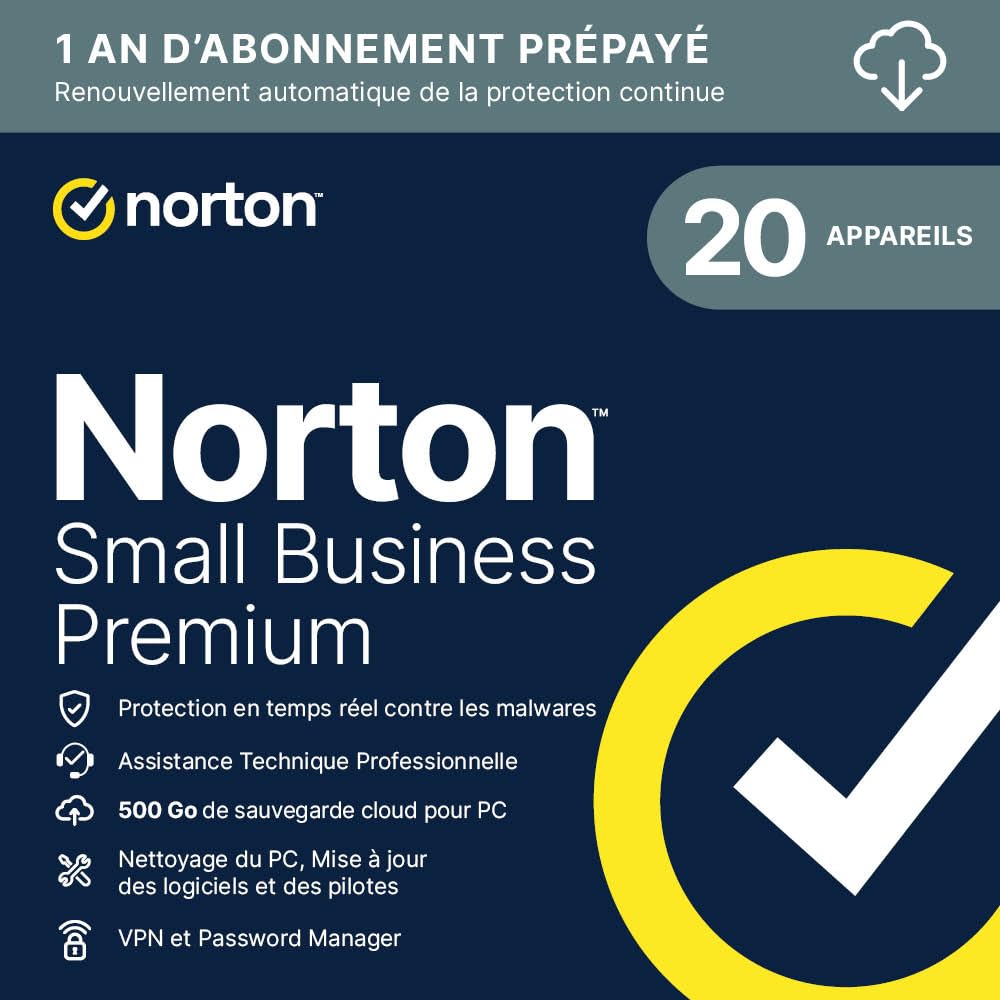 Norton Small Business Premium |20 appareils | 1 An d'Abonnement en renouvellement automatique| Téléchargement