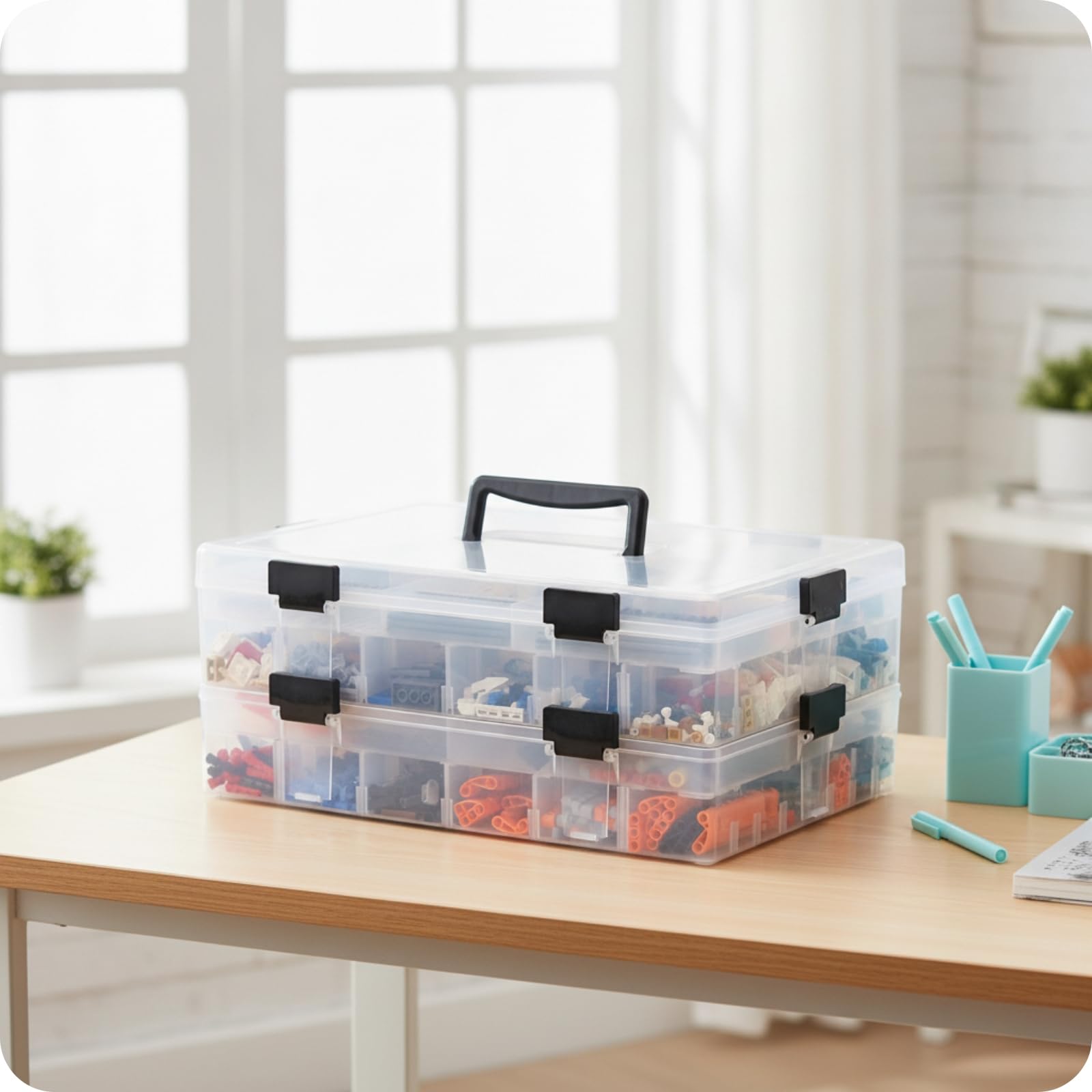 Cajonera Transparente Apilable Rectangular Mini Cajonera Transparente Organizador Escritorio 18 Cajones, Azul