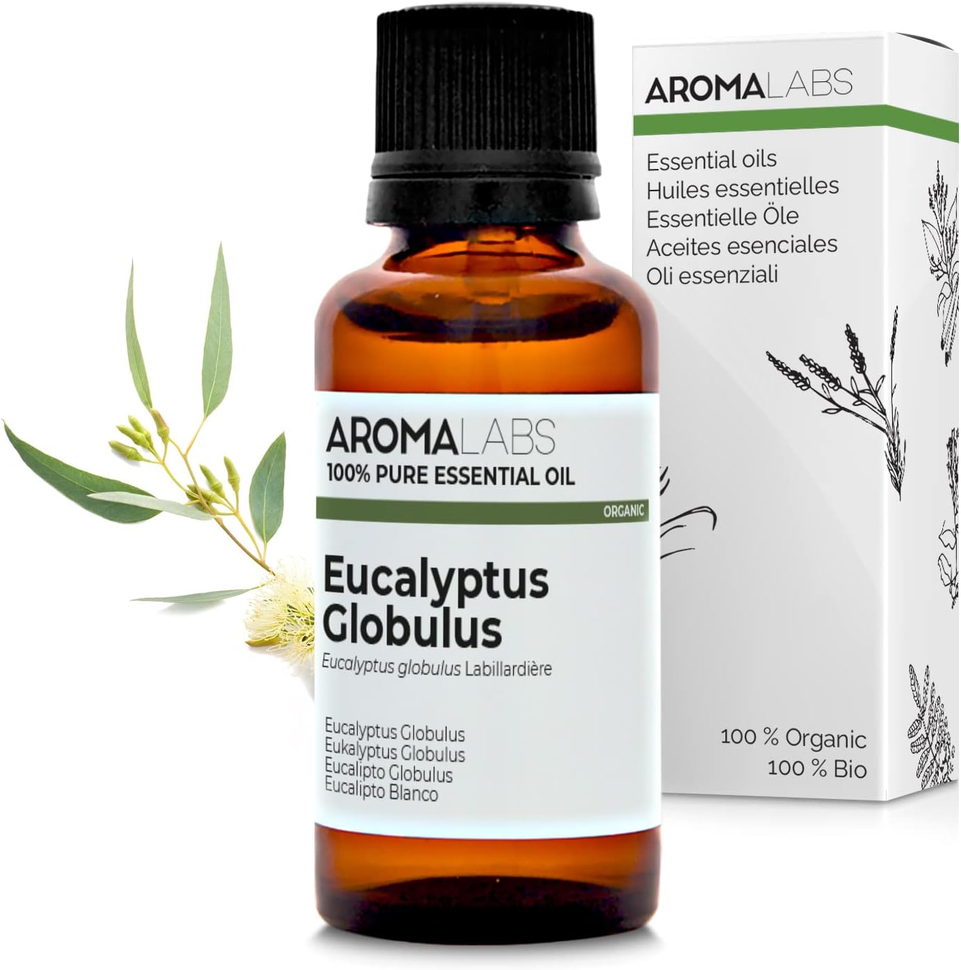 Bio - Eucaluptus Globulus Essential Oil - 30mL - 100% Pure, Natural, Chemotyped and AB Certified - AROMA LABS (French Brand)