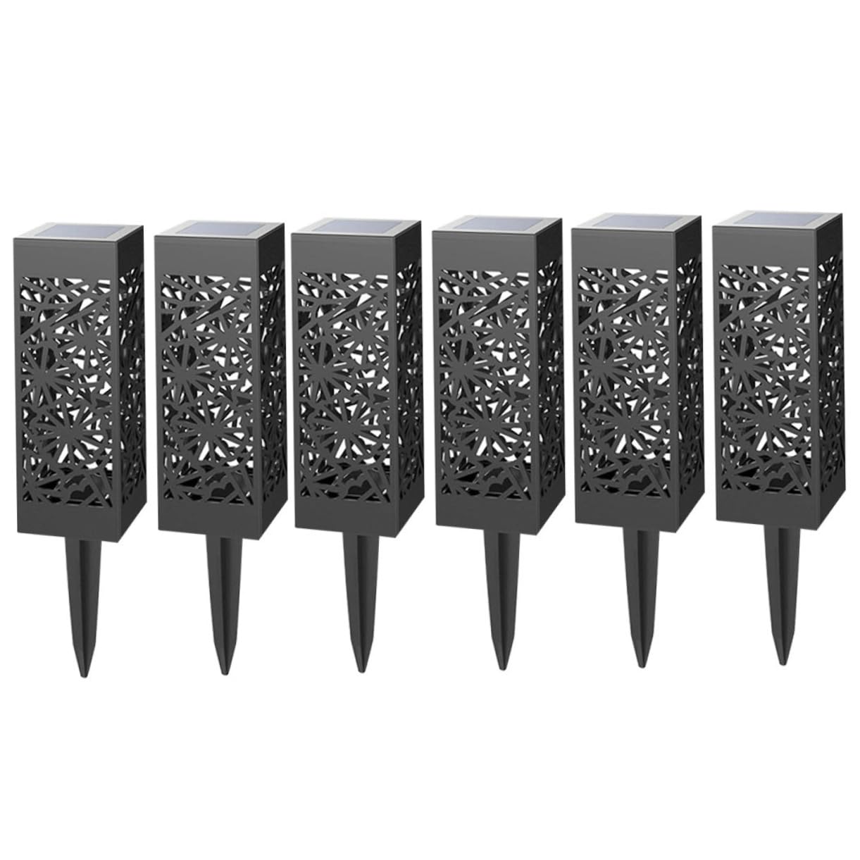 IWOWHERO 6pcs Solar Lawn Light Hollow Out Design Garden Landscape Lamp Ground Plug for Outdoor Courtyards Yards Walkways Warm White Light Black