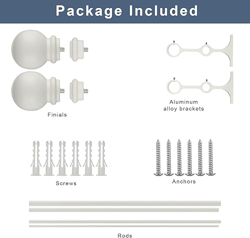 Miniatura 5 de Barra de cortina doble de 28 a 48 pulgadas, barras de cortina dobles ajustables de 1 pulgada para ventanas y puertas con remates redondos de bola y