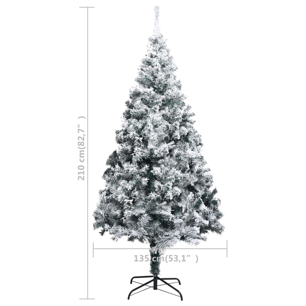 Künstlicher Weihnachtsbaum mit Schnee Grün 210 cm PVC, 1210 Spitzen, extra Dicke Äste, Metallständer, Innen- und geschützter Außenbereich für Festliche Weihnachtsdekoration und