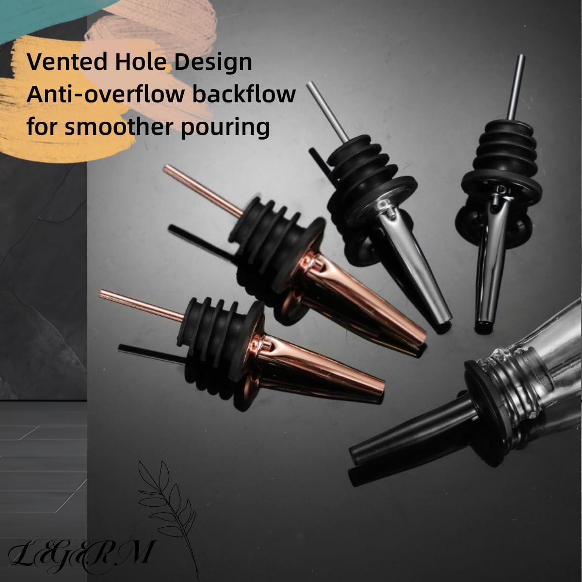 Food-Grade Stainless Steel Liquor Pour Spouts with Dust Caps | Leak-Proof Speed Pourer for Liquor & Alcohol Bottles - Brushed Silver, Matte Black, Rose Gold