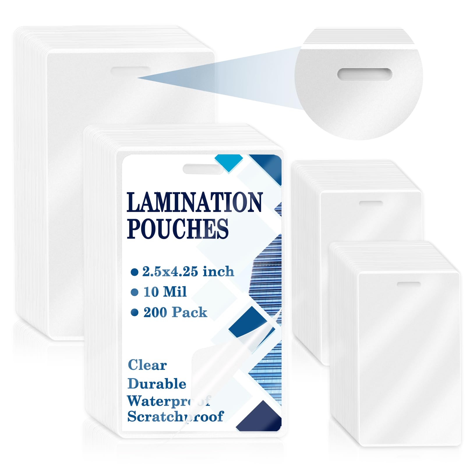 200 Pieces 10 Mil 2 1/2" x 4 1/4" Luggage Tag Laminating Pouches with Slot Hole Thermal Laminate Pouch Tags Kit Resealable for Work Permits Pass Cards Student ID Cards