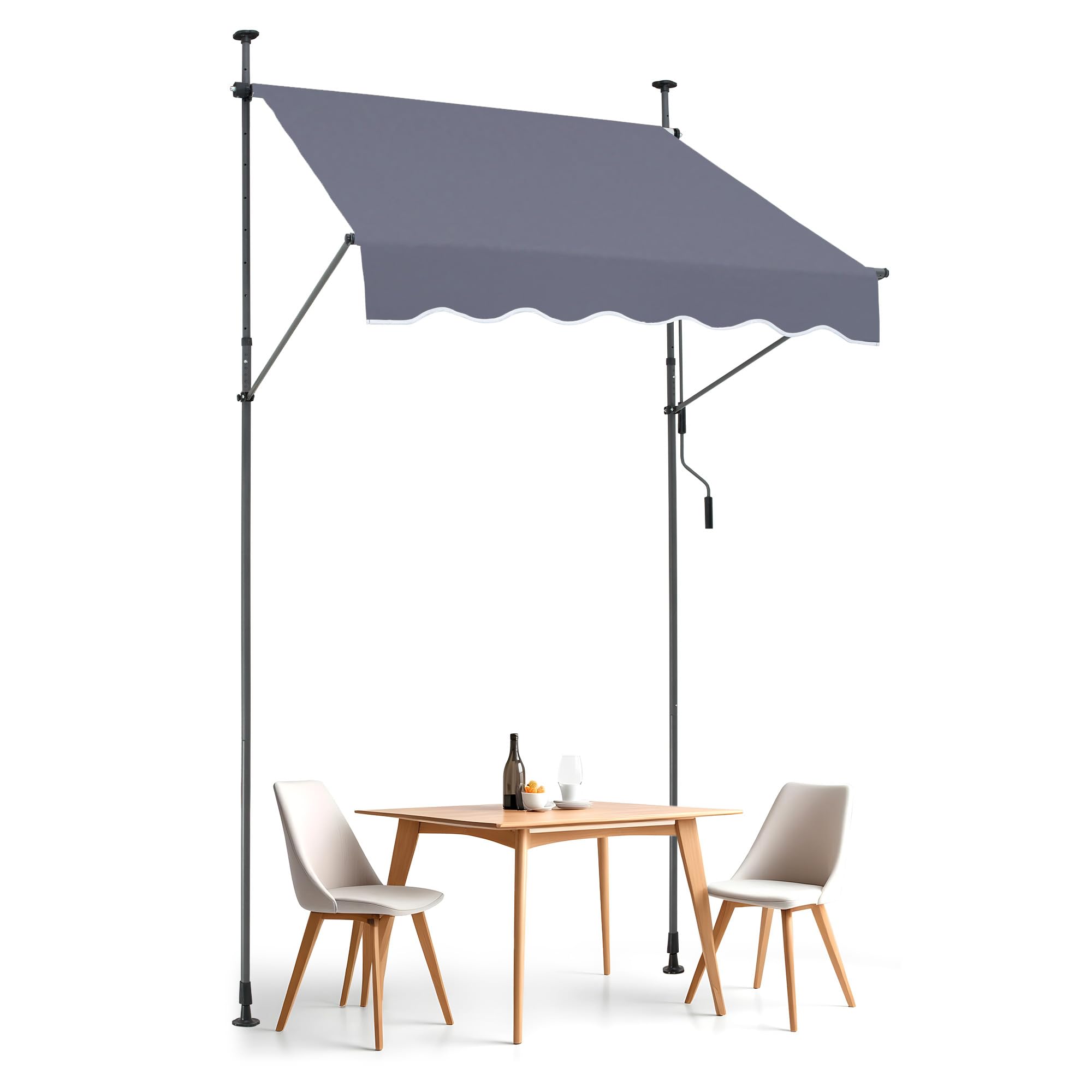VEVOR 59 x 47" Patio Awning Retractable, Awning Sunshade Shelter with Manual Crank Handle, Outdoor Patio Canopy Sunsetter Deck, Adjustable Height from 86 to 122 in, for Patio/Balcony/Yard, Dark Gray
