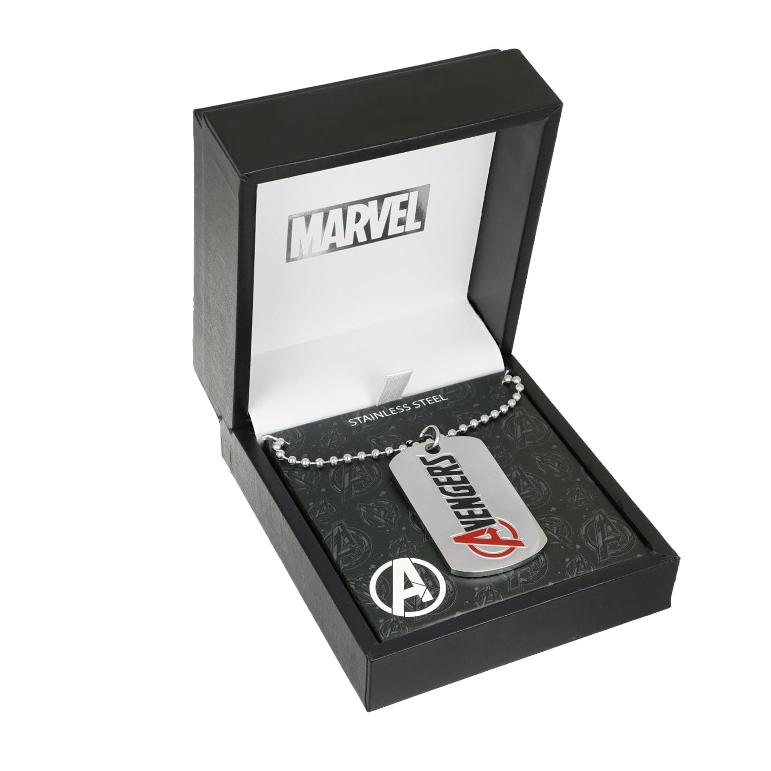 Marvel - Collar de acero inoxidable con colgante de Spider-Man/Thanos/Avengers/Black Panther para niños, 56 cm