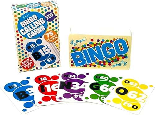 Miniatura 5 de Regal Games Juegos de bingo con tarjetas de bingo de 5.25 pulgadas, cubierta de tarjetas de llamadas de bingo y fichas de bingo (kit de 50 tarjetas)