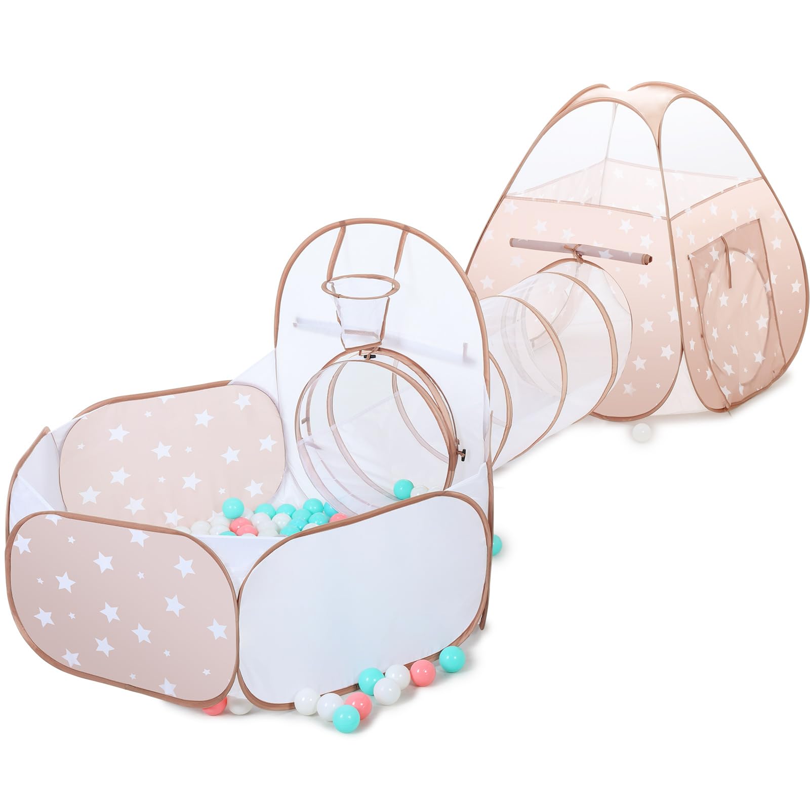 GeerWest 3 in 1 Kids Play Tent: with Baby Ball Pit and Play Tunnel - Children Indoor Outdoor Playhouse with Climbing Tunnel Toy for Toddlers - Boys