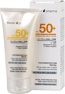 Thader Th Pharma Fotoprotector Facial en crema muy resistente al agua y No pica en los ojos, F.P.S 50+, 50 ml