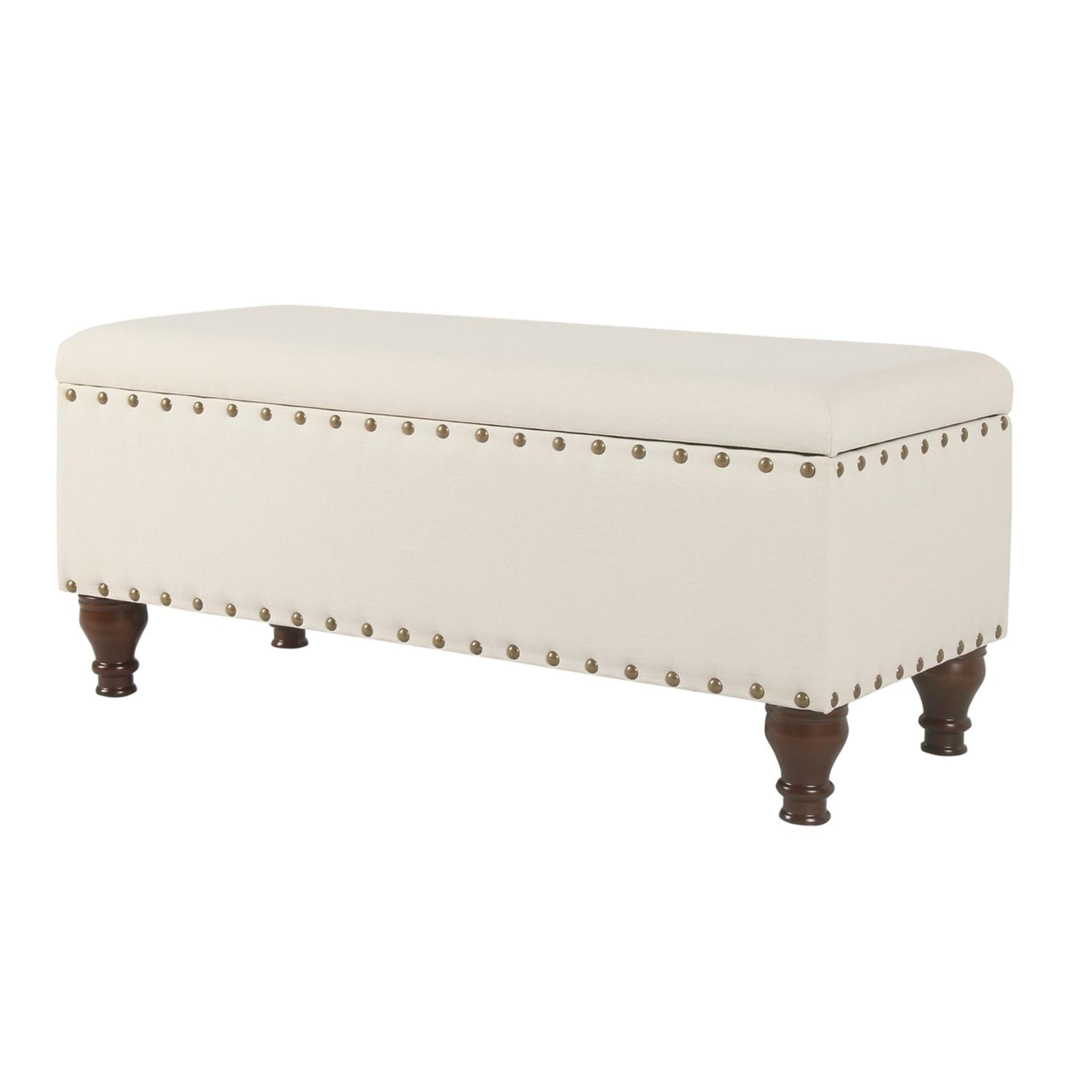 HomePop Large Storage Bench with Nailhead Trim - Cream