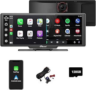 Portable Car Stereo, OTTOCAST Wireless Apple CarPlay and Android Auto Dual Bluetooth Car Radio, 10" HD Touchable CarPlay Screen, GPS Navigator with HD Dash Cam Front and Rear 128G TF Card for all cars