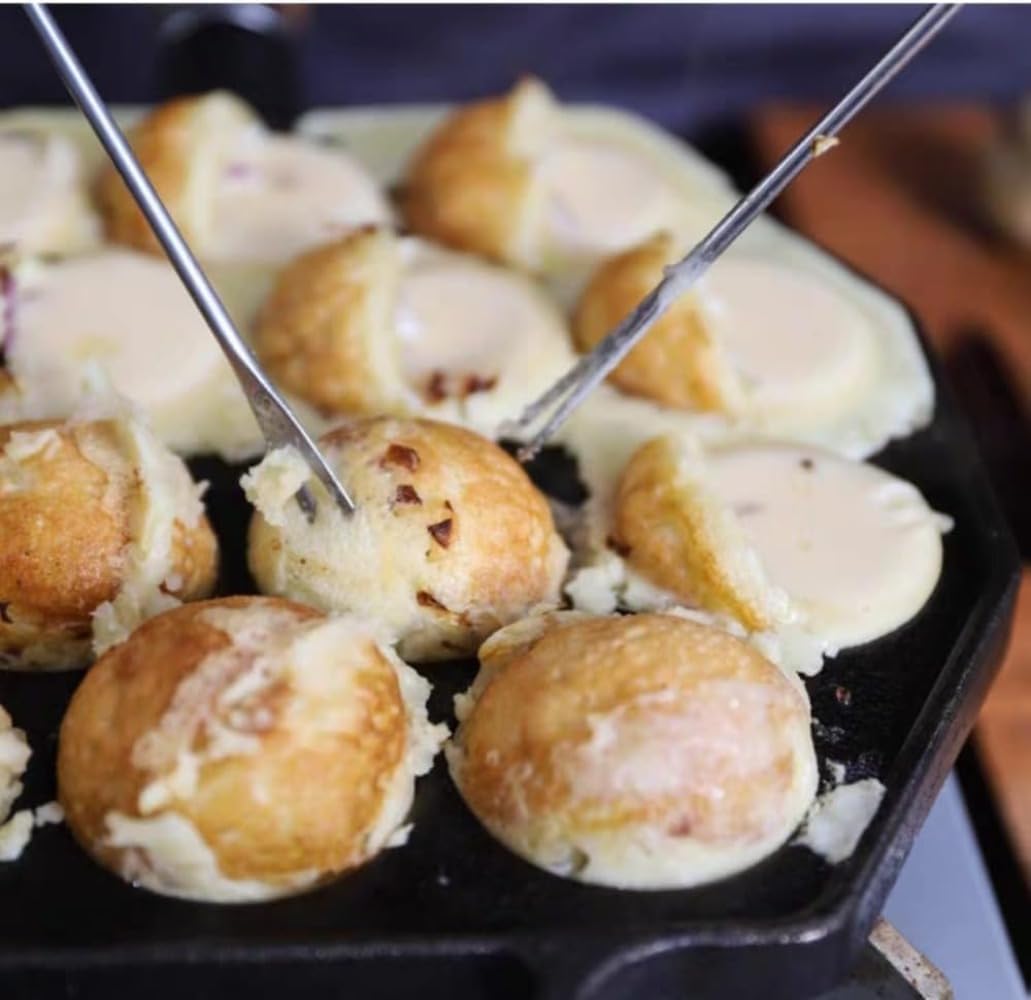 DRWG鉄鋳物たこ焼きプレート さまざまなスタイル対応 IH・ガスコンロ・カセットコンロ・直火兼用 キャンプ向き 家庭用・業務用両対