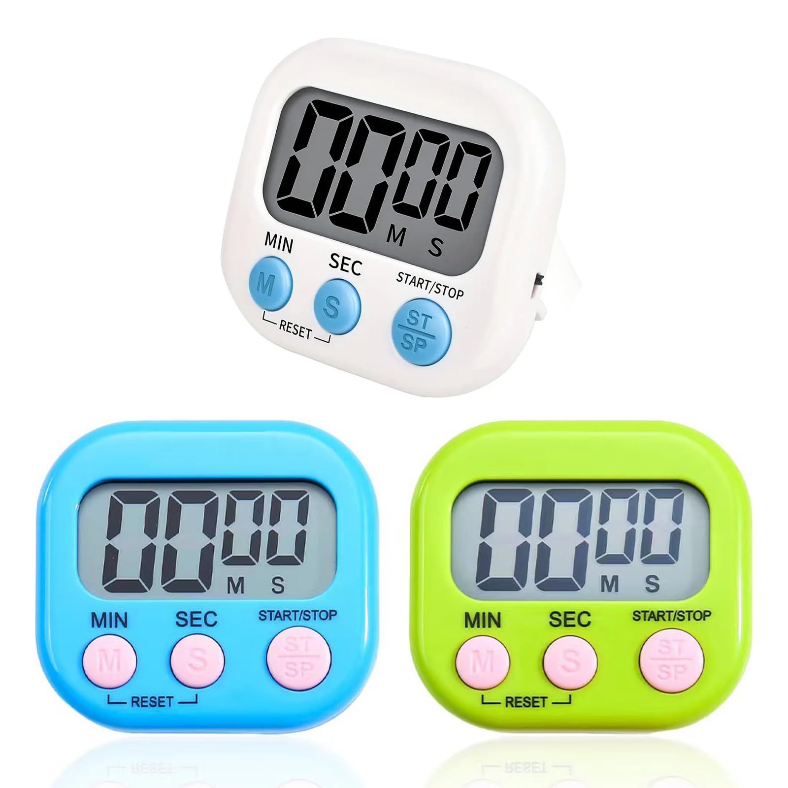 Digital Timer Three Color Set- Time Management Clock with LCD Display Digital &Loud Alarm with stand for Cooking, Study, and Classroom Use Perfect for Kids and Office Productivity