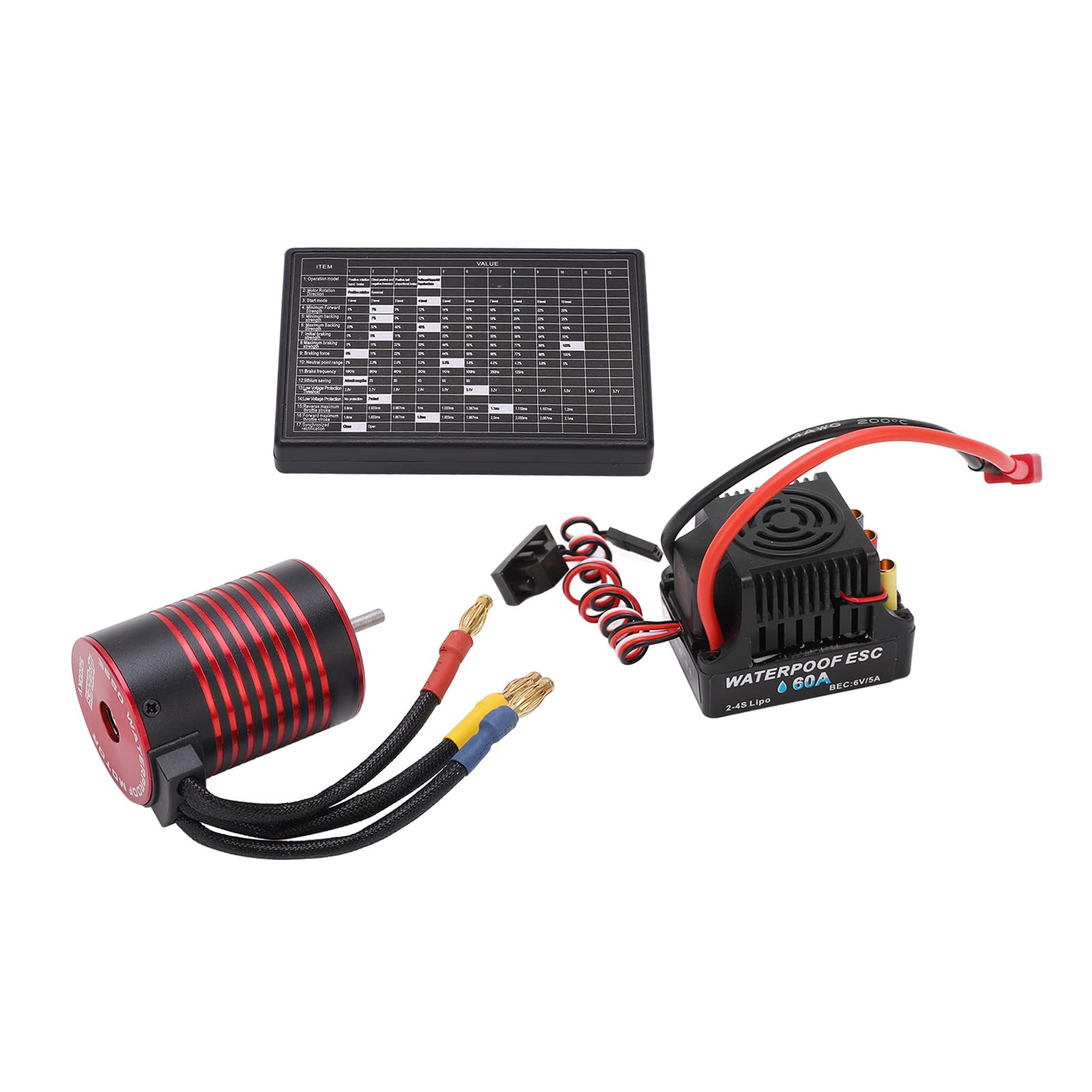 bezszczotkowy zestaw ESC, bezszczotkowy wodoodporny silnik 3650 60A ESC, karta programowania do samochodu RC 1/10 (5200kV)