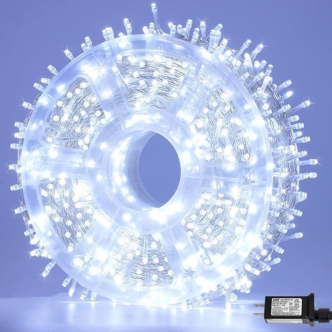 QITONG 500 LED White String Lights Outdoor Waterproof,165ft Clear Wire Christmas Lights Indoor Plug in,8 Modes Twinkle Fairy Lights for Patio Wedding Party Christmas Bedroom Decor