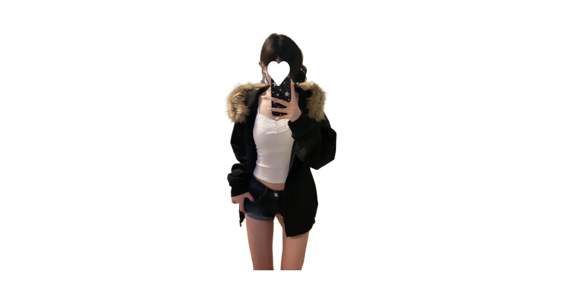 In the attic mods coat fur 　y2k v系 emo Y2k Zip Up Hoodie Fur Jackets Winter Coats Teen Emo Grunge