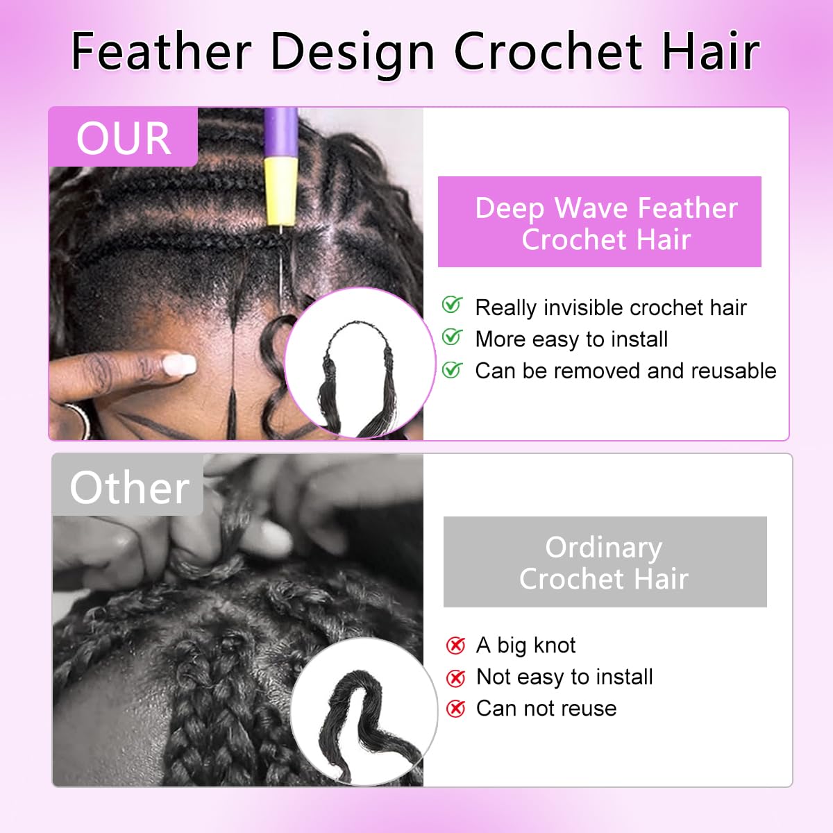 Human Crochet Hair for Black Women Deep Wave Crochet Human Hair Bundles 18 Inch 100g Pre-Separated Feather Crochet Human Hair 100 Strands Natural Black