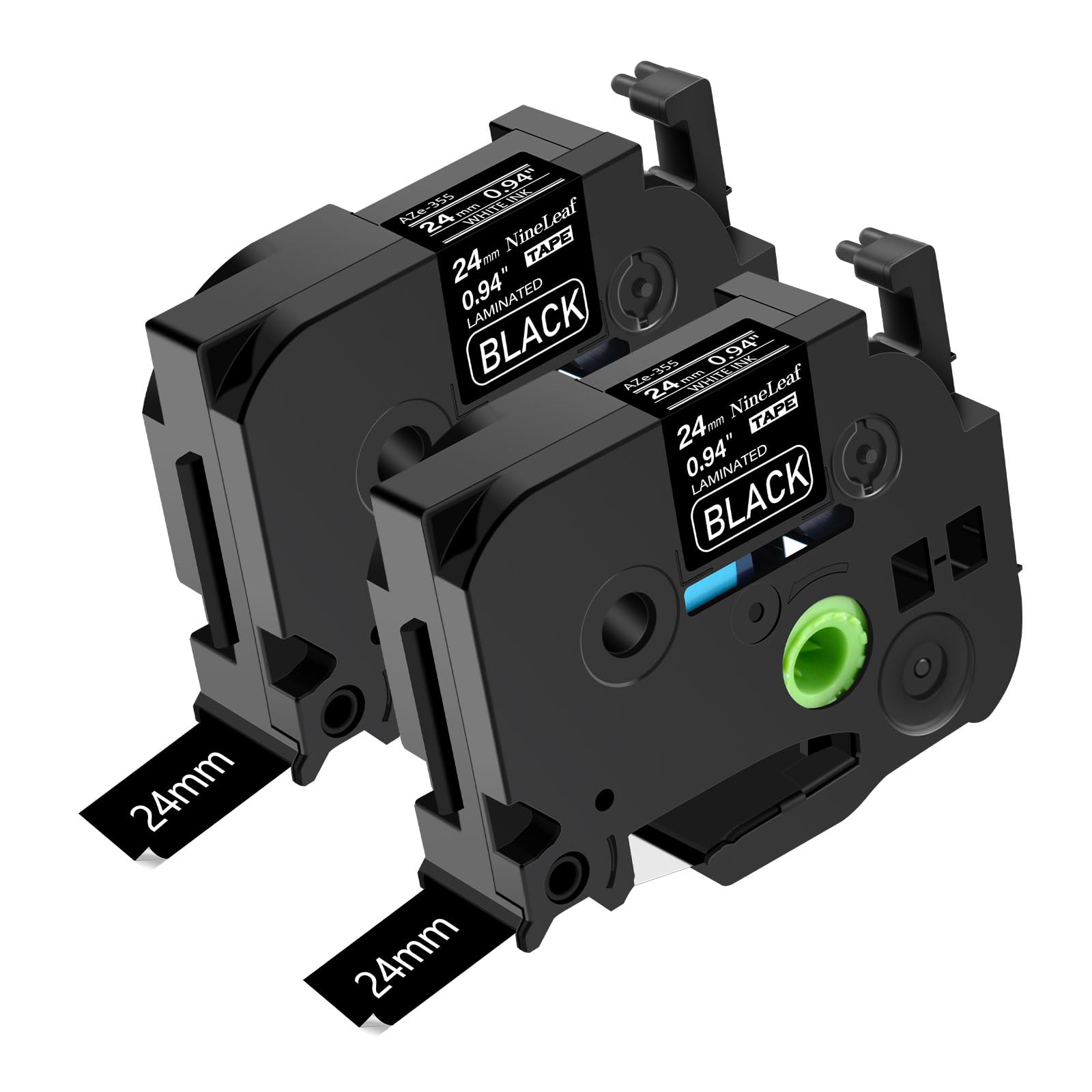 NineLeaf 2PK White on Black 24mm 1'' Label Tape Compatible for Brother TZ-355 TZe-355 TZe355 PT2430PC Label Maker Black
