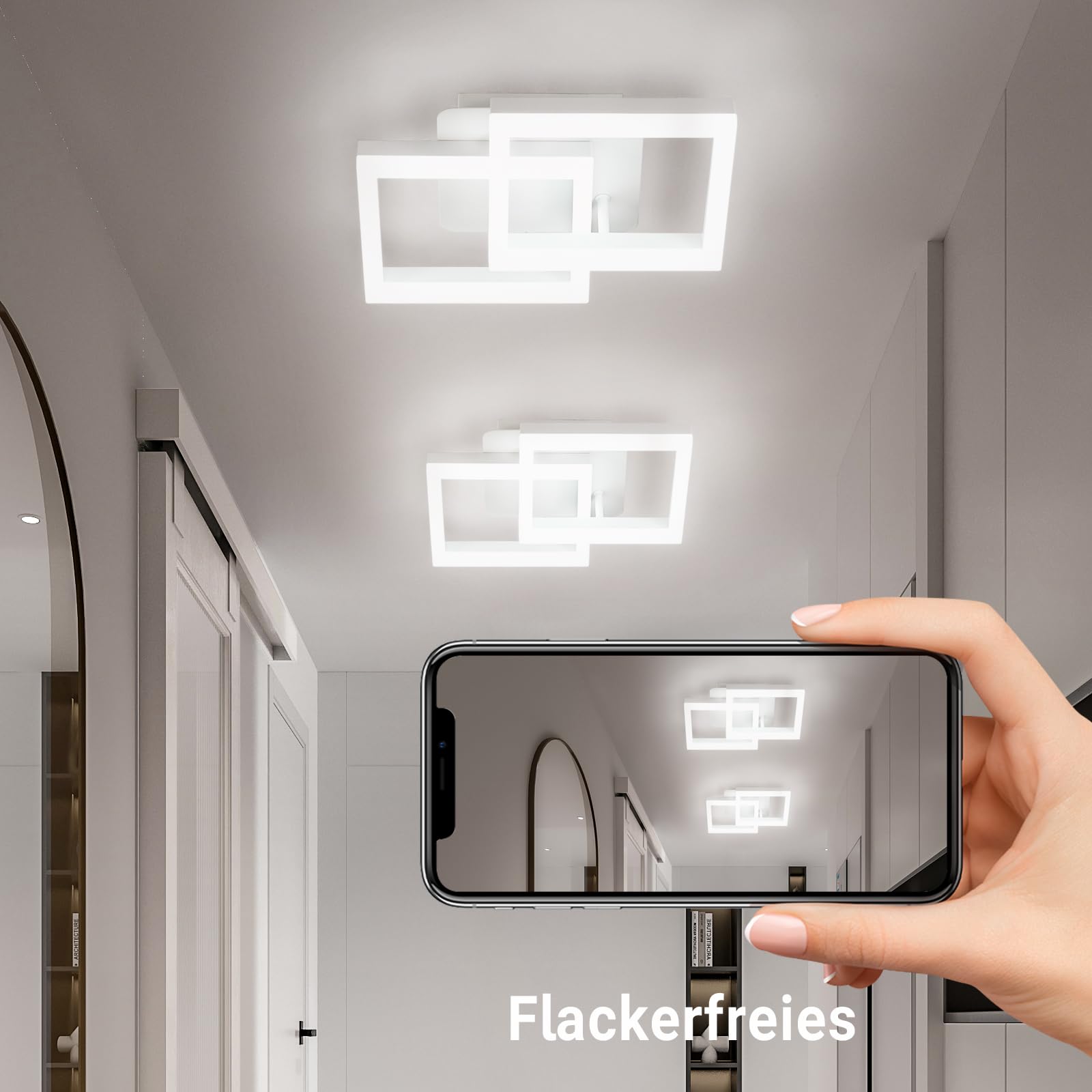 ANTENLICHT Plafoniera LED Soffitto Moderna 20W Dimmerabile con Telecomando 3000-6500K, Funzione di Memoria, Lampada da Soffitto per Camera da letto Sala Cucina Corridoio, Bianco 44x28x10cm