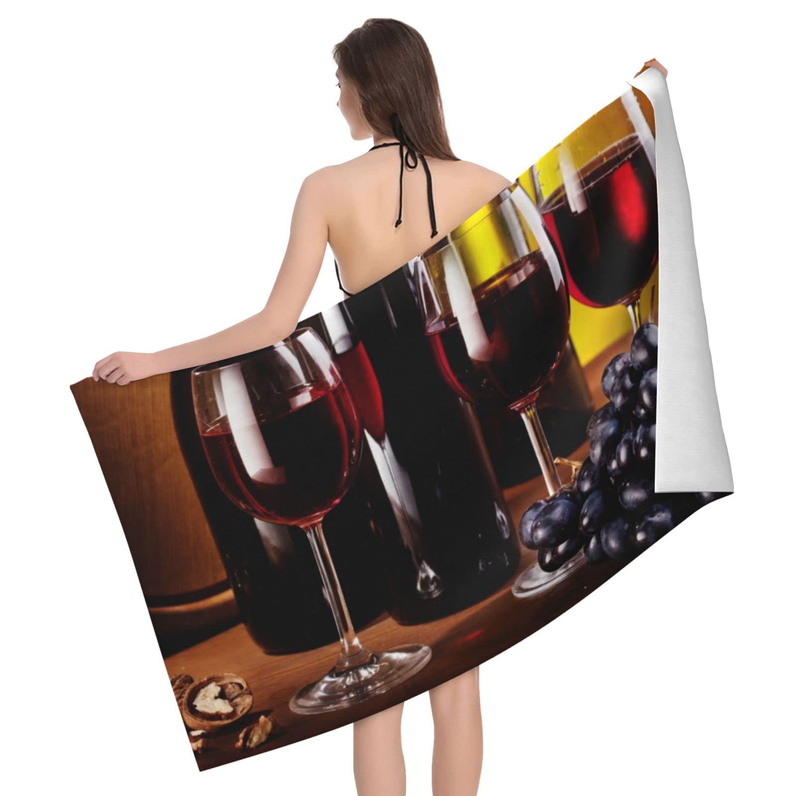 Lawenp Red Wine Theme Beach Towel, Lightweight Sand Free Quick Dry Microfiber Absorbent Bath Towel for Kids, Adults, Swimming, Bath, Yoga, Pool, Travel, Camping 32"X52"