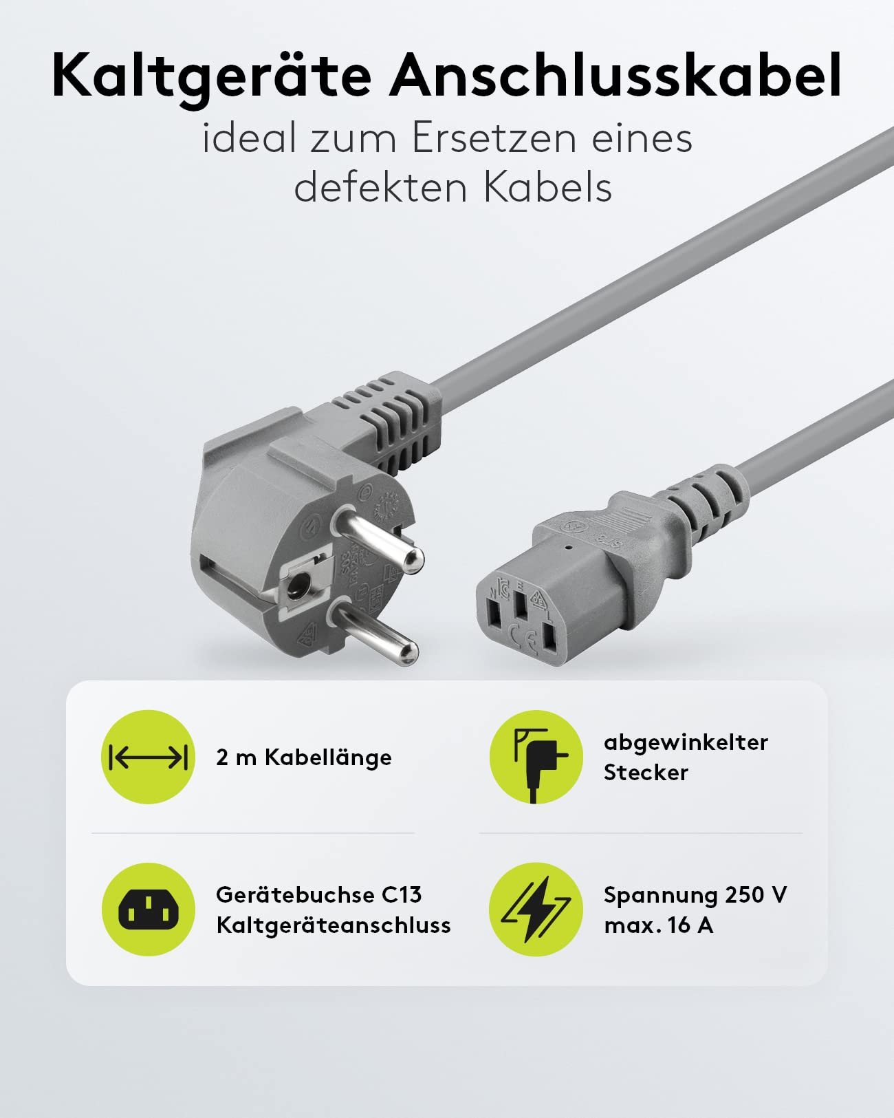 Goobay 50076 kabel do urządzeń zimnych 2 m / 90 stopni C13 gniazdo urządzenia zimnego i wtyczka ze stykiem ochronnym/uniwersalny monitor PC kabel zasilający C13 wtyczka kątowa kabel zasilający /