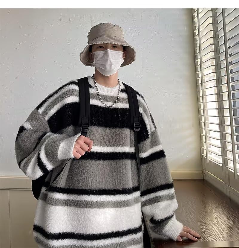 Y2K Grunge Strip Sweater 90s Aesthetic Goth Grandpa Pullover Fairycore Oversized Knit Tops Downtown Girl Emo Clothing2