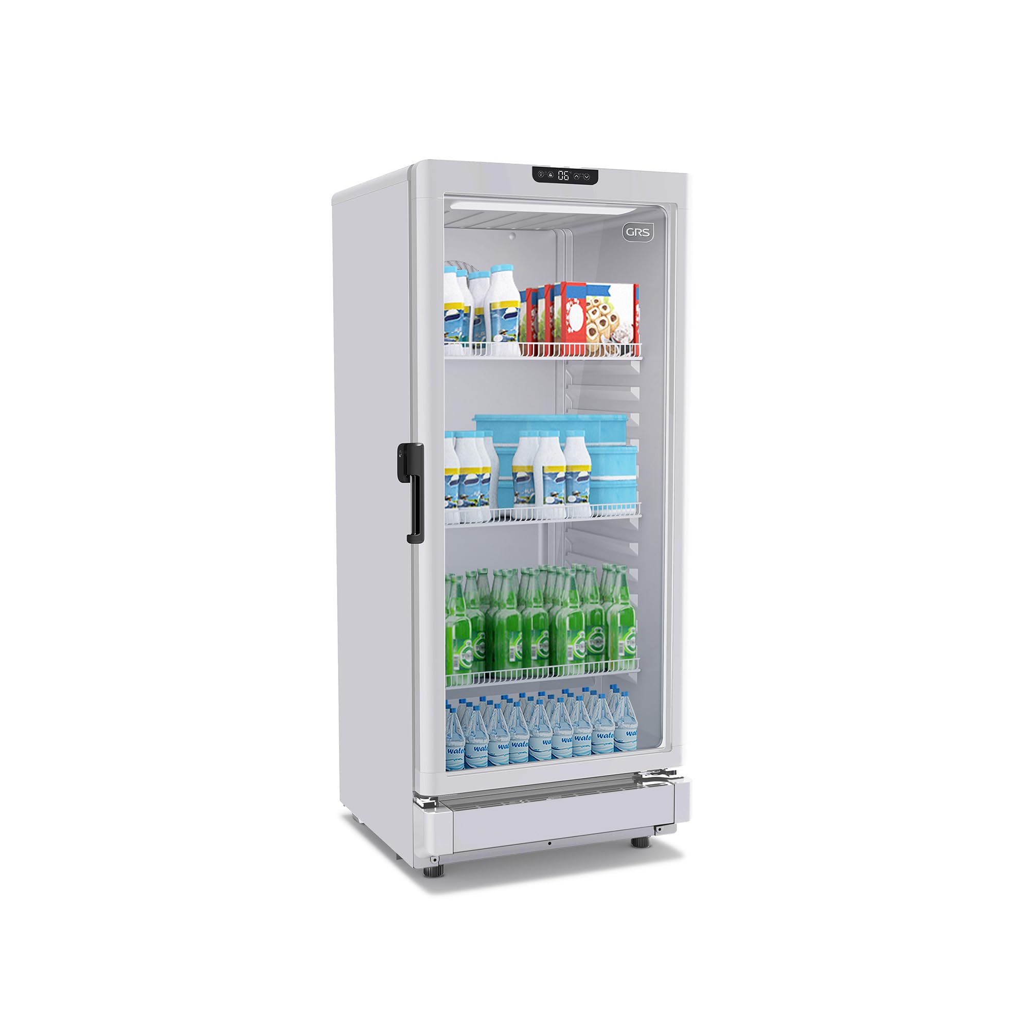 GRS Commercial Display Refrigerator with Glass Door Lock | Cool Air Flow & Temperature | Beverage Cooler, Drink and Wine Fridge with Adjustable Display Shelf for Stores and Bars | Silver, 6.0 Cu. Ft