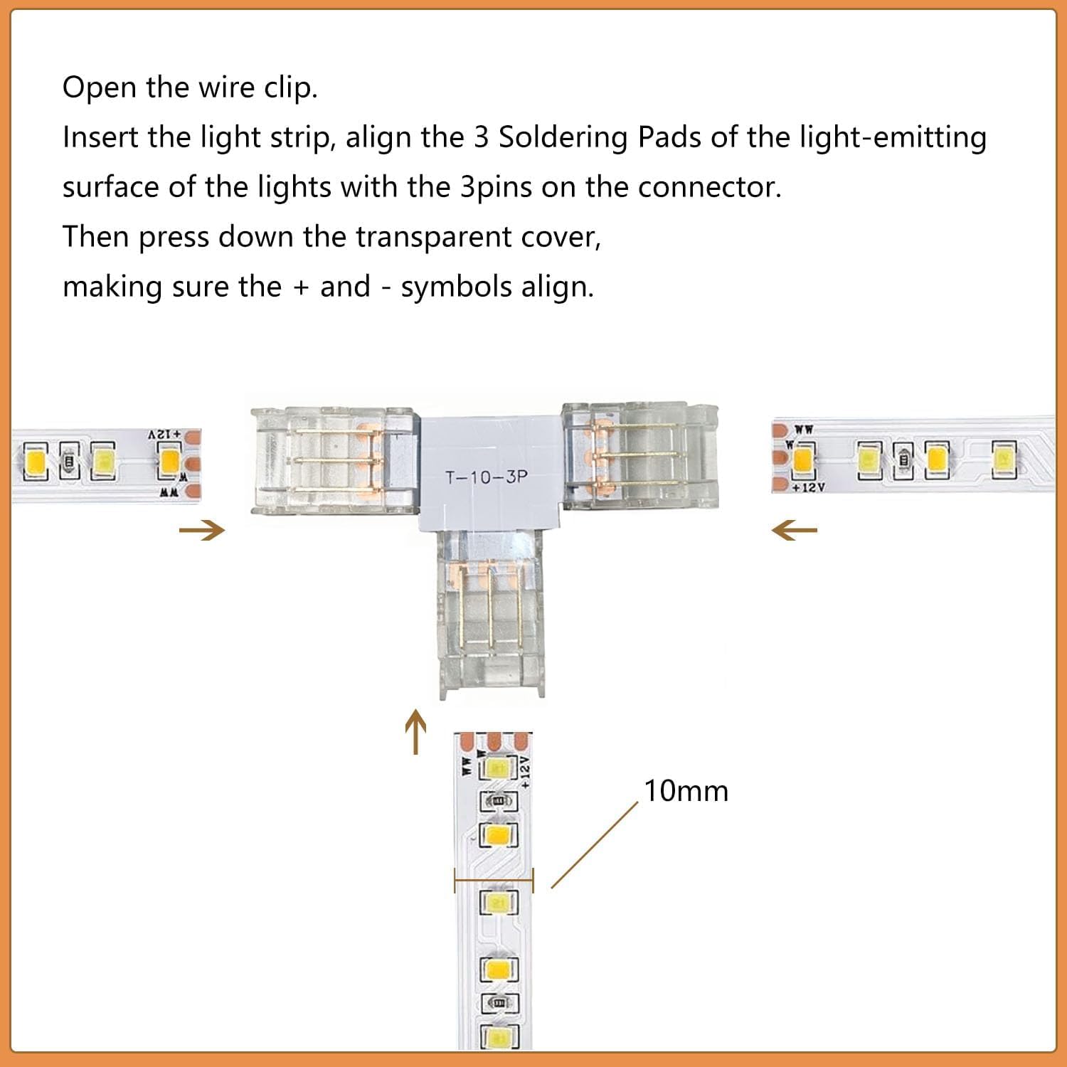 SHAOYAYAZHANG 10 pcs LED Strip Connector,3 Pin 10mm T Shape Quick Splitter Corner Connector Solderless Gapless Adapter Clip - Image 3