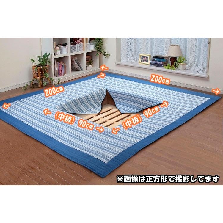 しじら織堀こたつ用カーペット ストライプ柄 正方形 200×200cm シミ有】しじら織堀こたつ用カーペット ストライプ柄 正方形 200