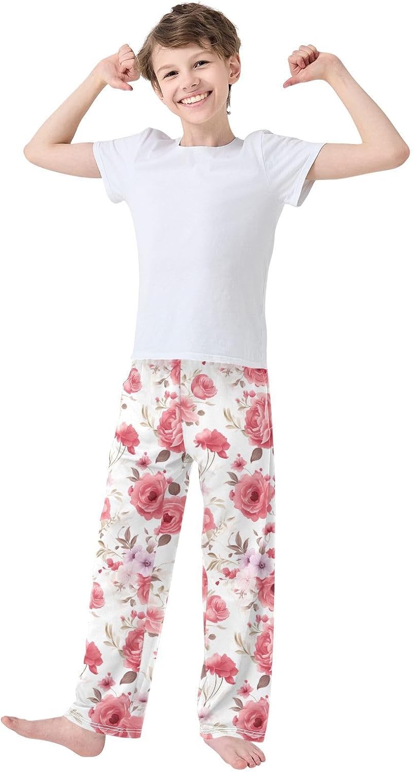 Vintage Pink Purple Peonies Pajama Lounge Pants Long Pajama Bottoms with Pockets Elastic Waist for Christmas