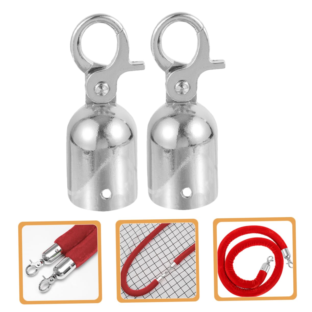 Uxcell 1.3" Stanchion Rope End Stopper Cord End Caps Barrier Rope End Cap Snap Hooks For Crowd Control Silver