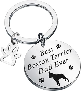 BNQL Boston Terrier Dad Gifts Best Boston Terrier Dad Ever Keychain Dog Lover Gifts Pet Owner Gifts for Men (SILVER)