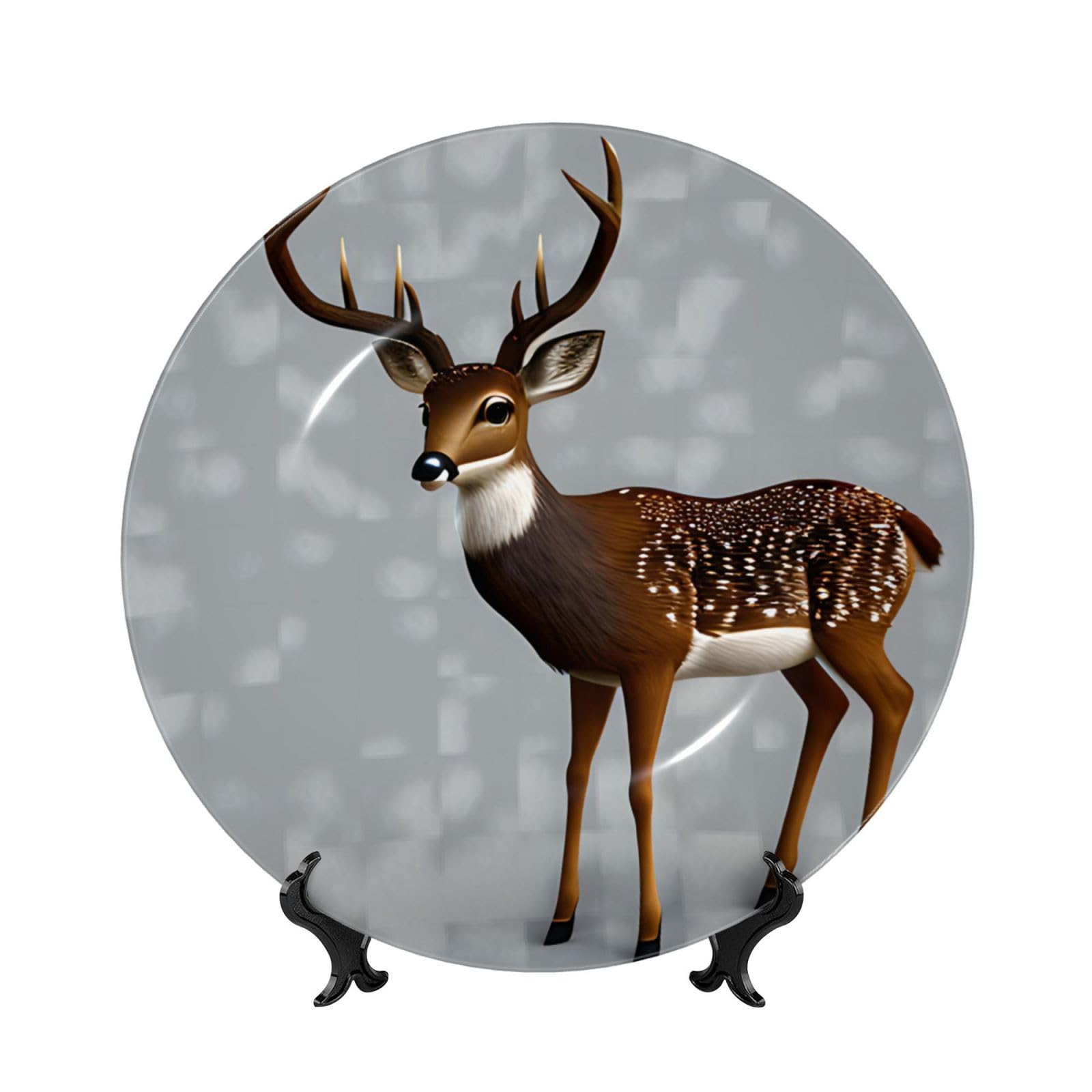 SXZVVBN Grey plum deer Bone China Decorative Plate Art with Stand Removable Adhesive Hanging for Home Office 7in
