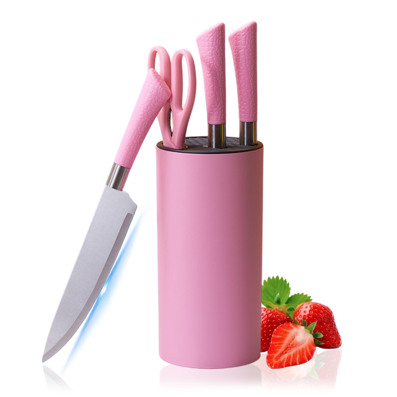 Aveki Pink Kitchen Knife Set, 7-Pieces Stainless Steel Knife Block Set With Sharp Blades, Professional Chef Knife Set With Ergonomic Handle For For Chopping, Slicing, Dicing Cutting (Pink)