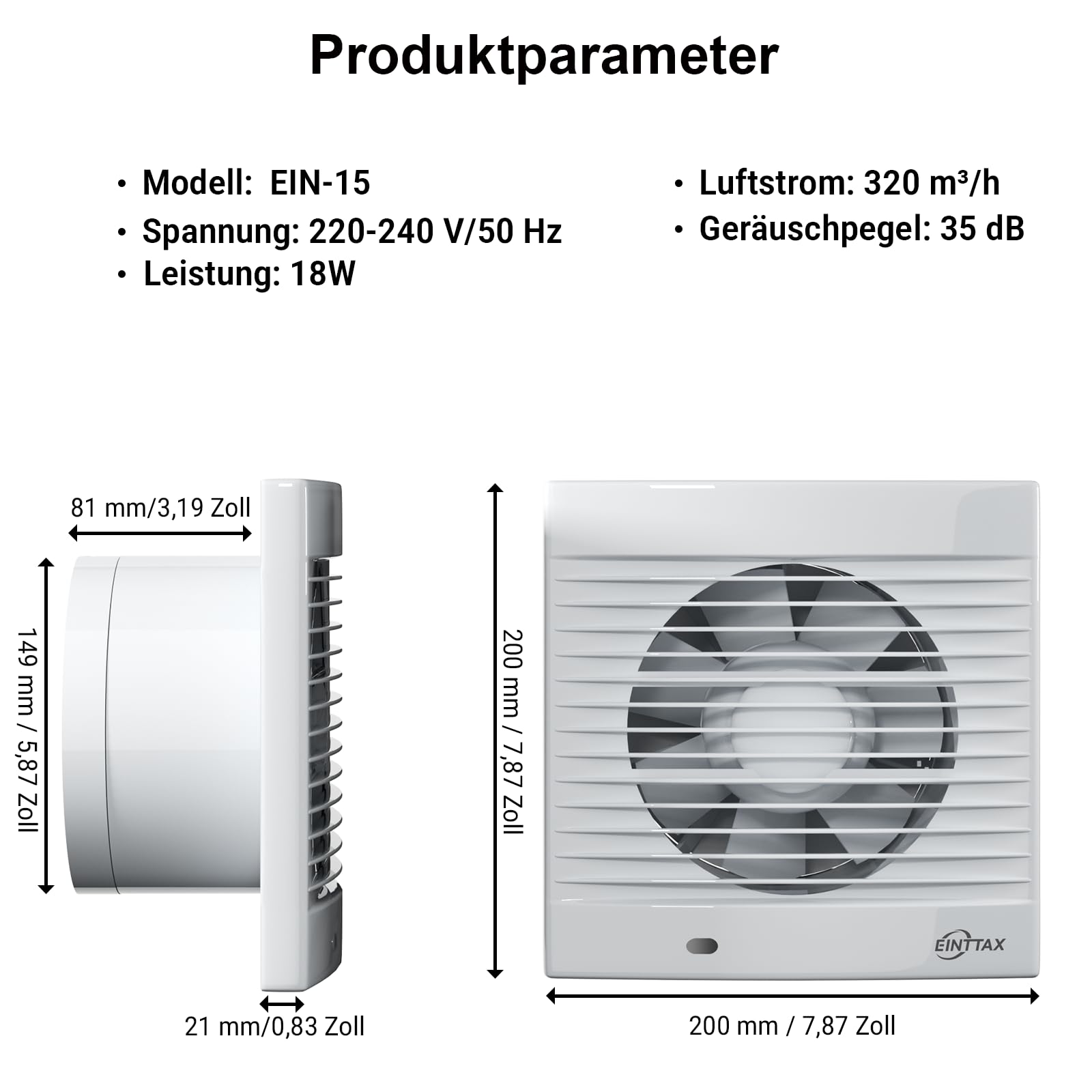 Badlüfter 150mm Abluftventilator Küche, 320m³/h IPX2 Wasserdicht Badlüfter mit Rückstauklappe,für Bad Küche Schlafzimmer Garage（weiß）