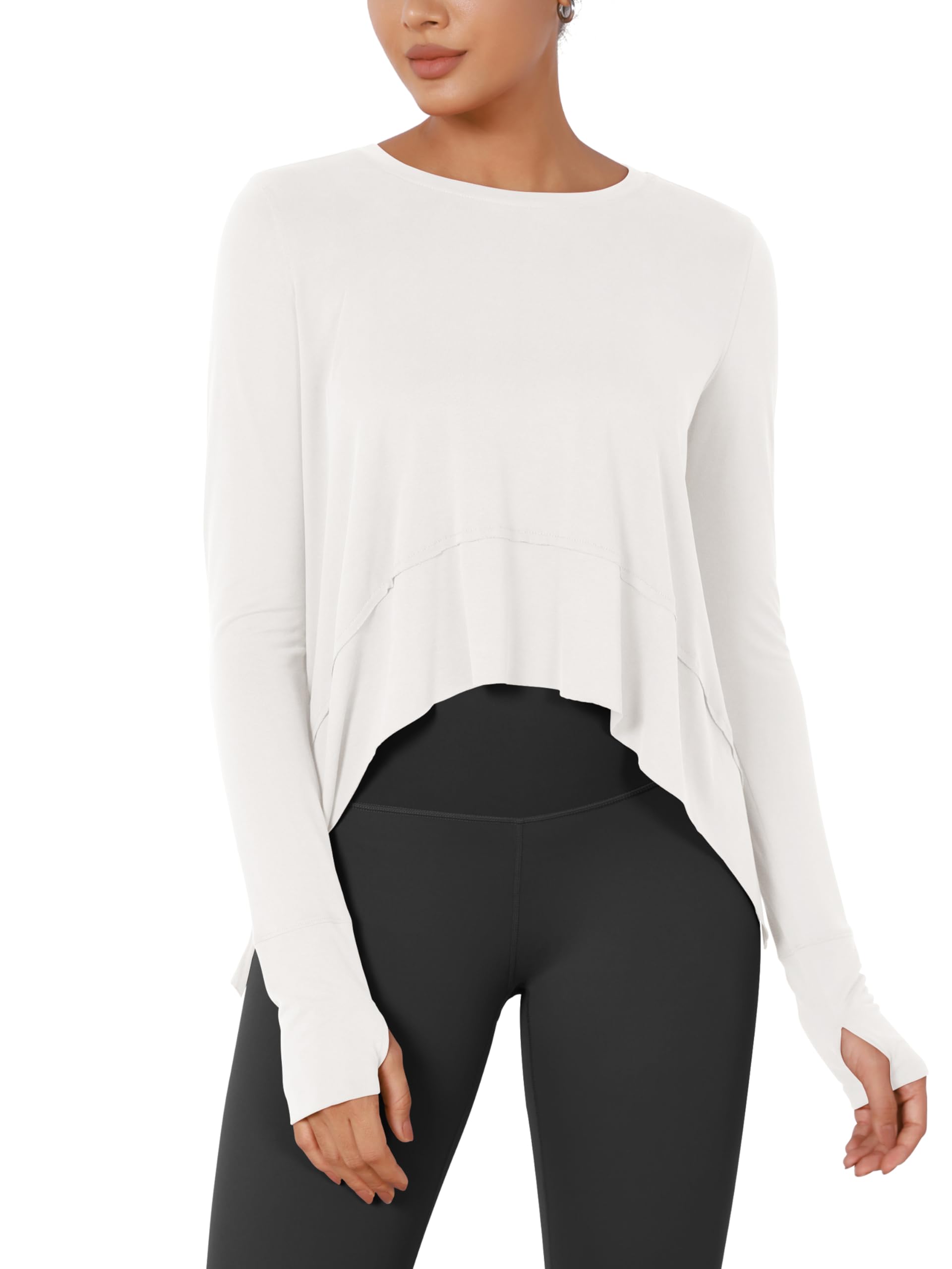 ODODOS Long Sleeve Tee for Women with Thumb Hole Athletic Gym Workout Crop Tops Yoga Shirts