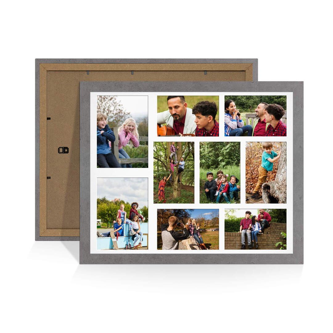 Procut Global 20X16 Marble Grey Photo Frames For Multiple Pictures with White Mount-Modern Collage Frame with 9 Apertures (2x) 7x5, (7x) 6x4-Engineered Wood with Shatterproof Perspex — image 1