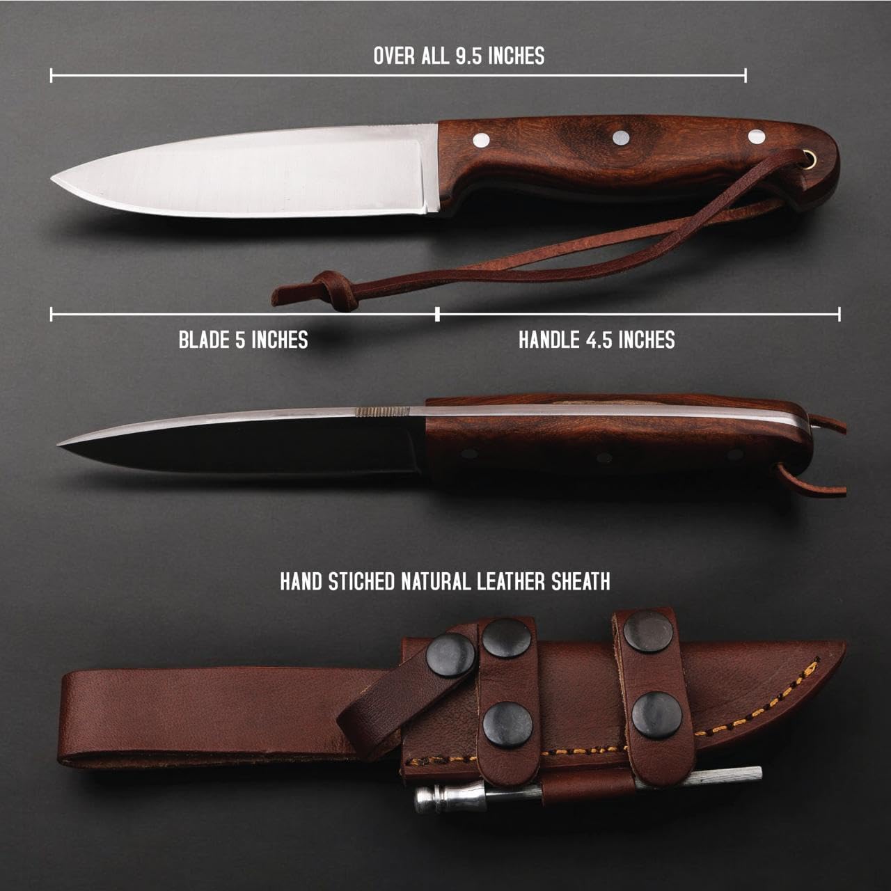 Handmade D2 Steel Hunting Knife – 10” Full Tang Fixed Blade Skinning Knife With Leather Sheath For Camping, Survival, Fishing & Outdoor Bushcraft – H&H BLADES