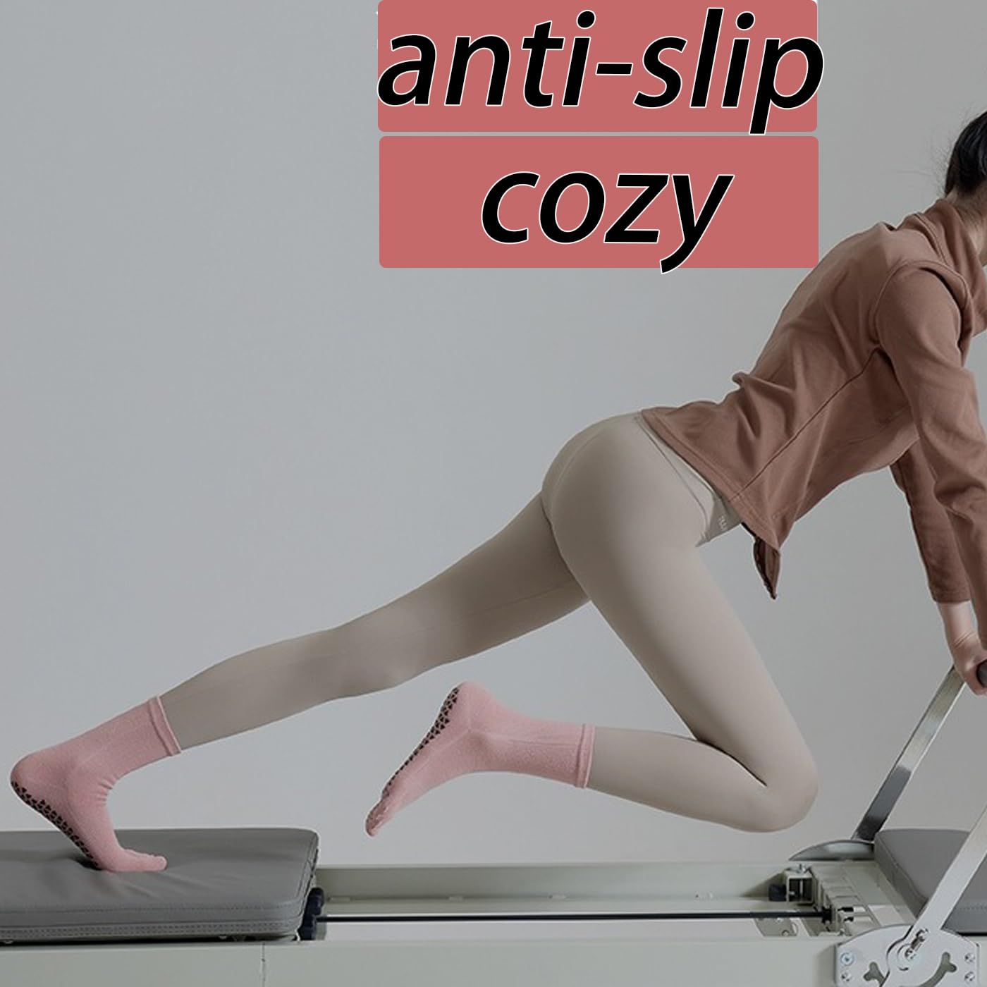 CHUNFO Five-Toe Grip Womens Pilates Socks Crew Yoga Anti-slip Cotton Barre Sock Pure Color Size5-9.5