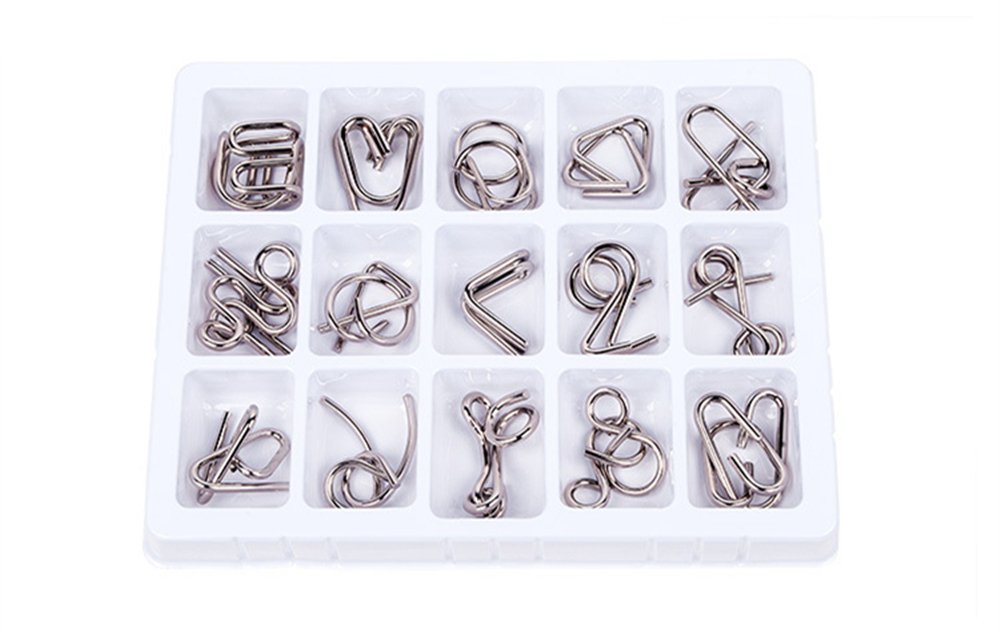 RoseFlower Metal Wire Puzzle Set di 15, Rompicapo in Metallo Torsione Puzzle 3D Gioco di Mente Classico Giocattoli Educativi IQ Test Puzzle Regalo per Adulti e Bambini Regali Bomboniere Premi