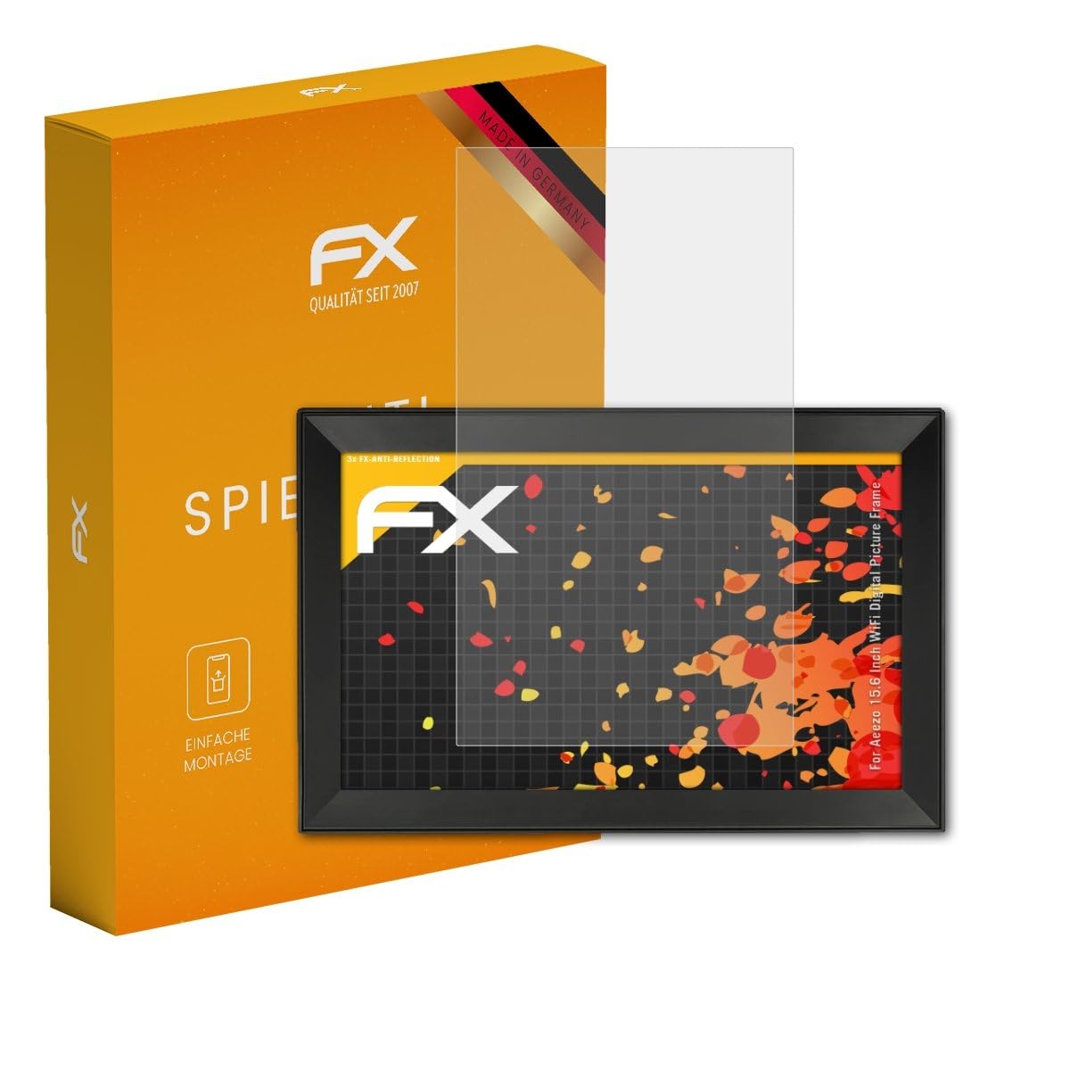 atFoliX Displayfolie kompatibel mit Aeezo 15.6 Inch WiFi Digital Picture Frame Schutzfolie, entspiegelnde und stoßdämpfende FX Folie (3X)