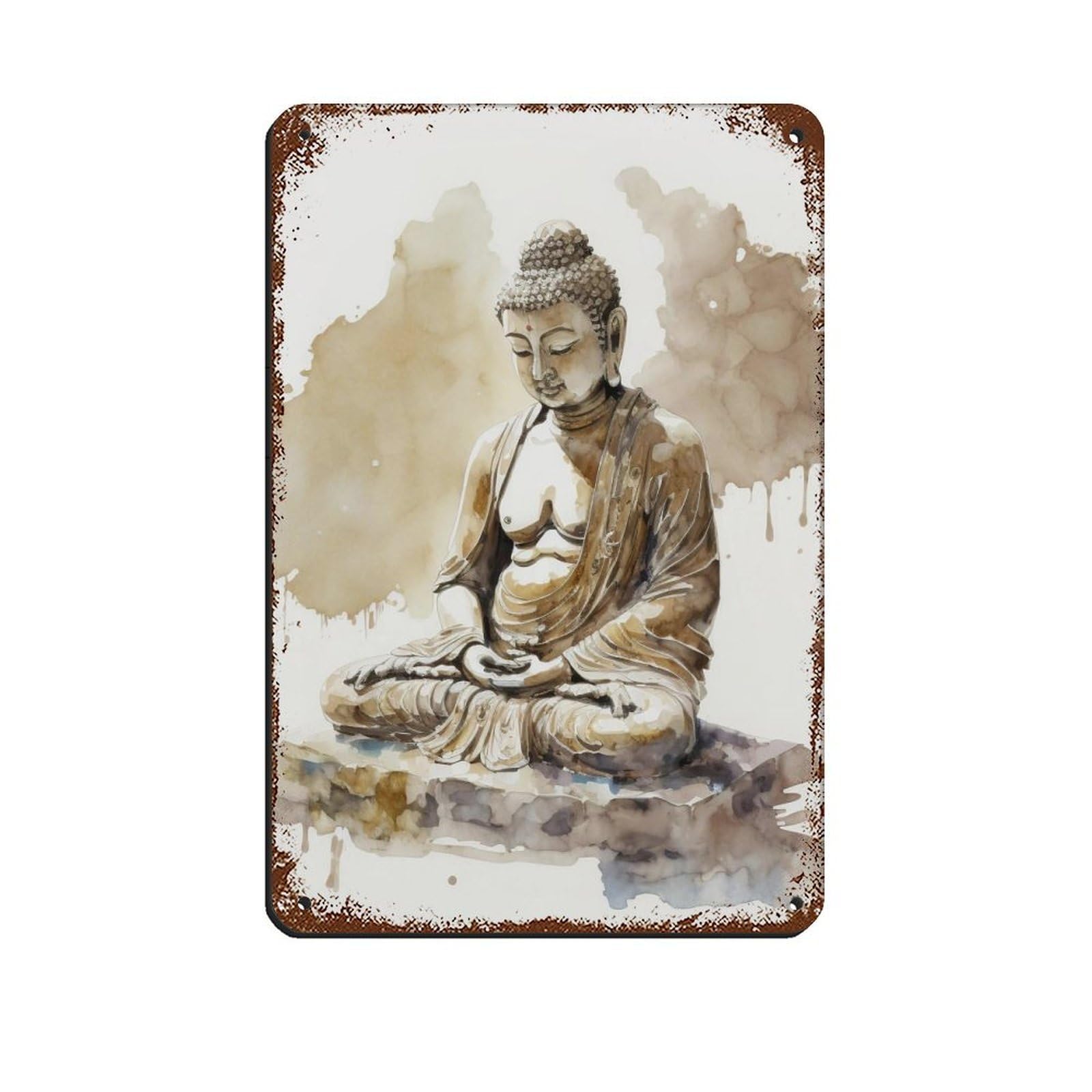 Serene Buddha in Watercolor Hues – Minimalist Zen Retro Poster Metal Tin Sign Chic Art Retro Iron Painting Bar People Cave Cafe Family Garage Poster Wall Decoration 8x12inch(20x30cm)