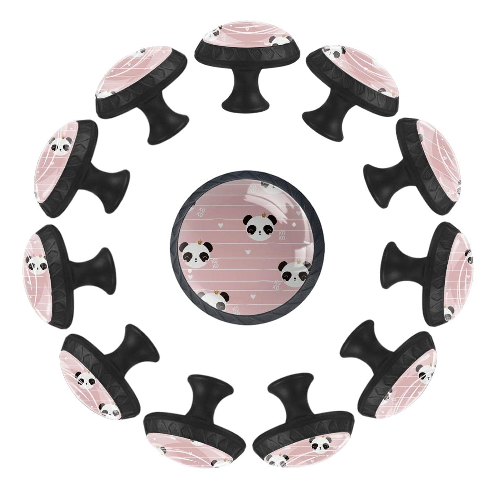 Boutons de tiroir ronds 35 mm Crown Panda | Lot de 12 poignées pour meuble de chambre d'enfant
