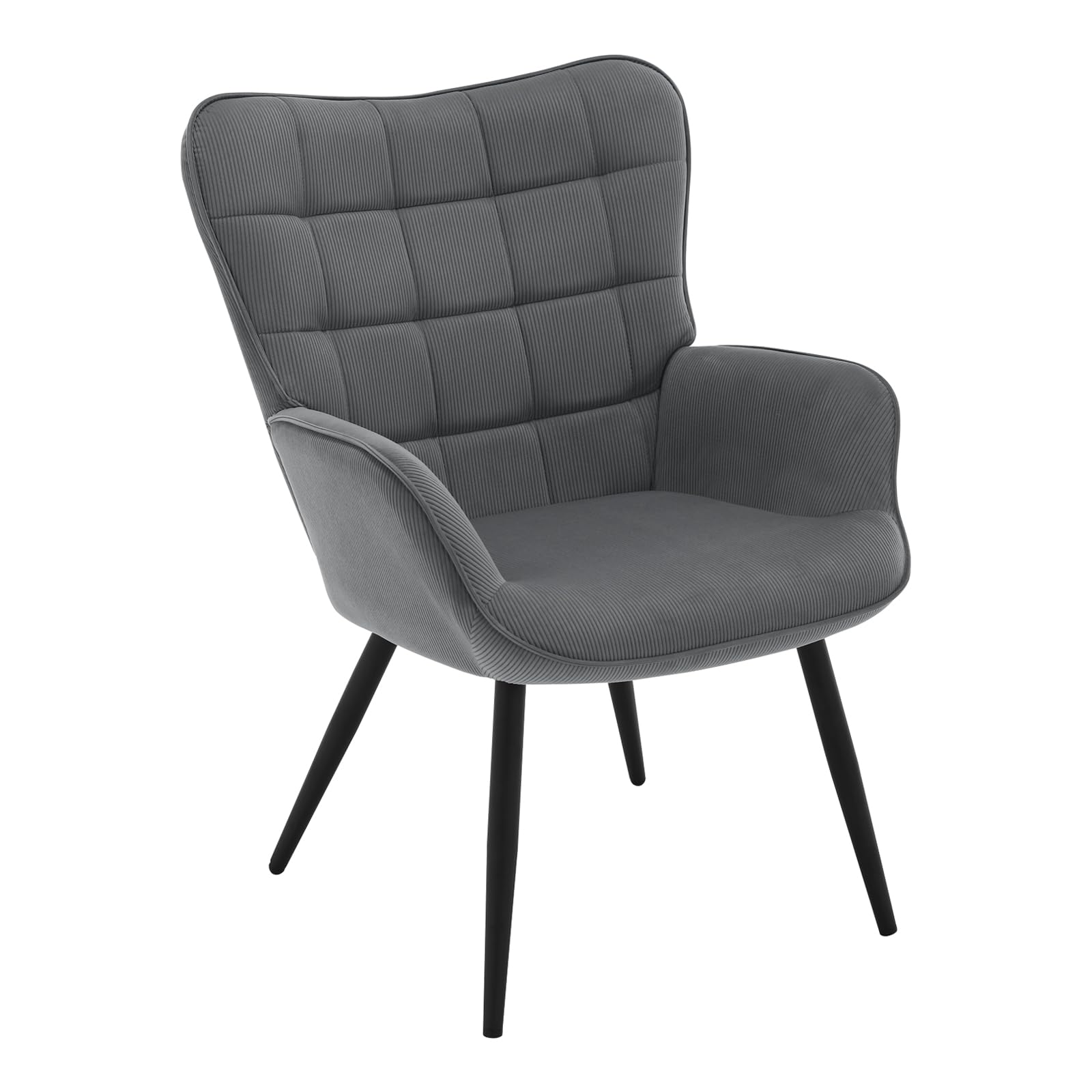 WOLTU Butaca de Salón, Sillón Relax Moderno, con Orejas, Gris Oscuro | Silla Individual para Dormitorio y Tocador, Tela de pana, Patas Metálicas, Silla Cómoda para Lectura u Ocio, 63,5x68x87 cm