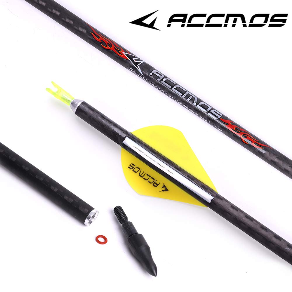 ACCMOS 12 Jagdpfeile für Erwachsene und Jugendliche ID 6,2 mm 100% 3K Weave Carbon Arrows Shafts Spine 200 250 300 350 400 500 Pfeil und Bogen Bogenschießen Pfeilzubehör