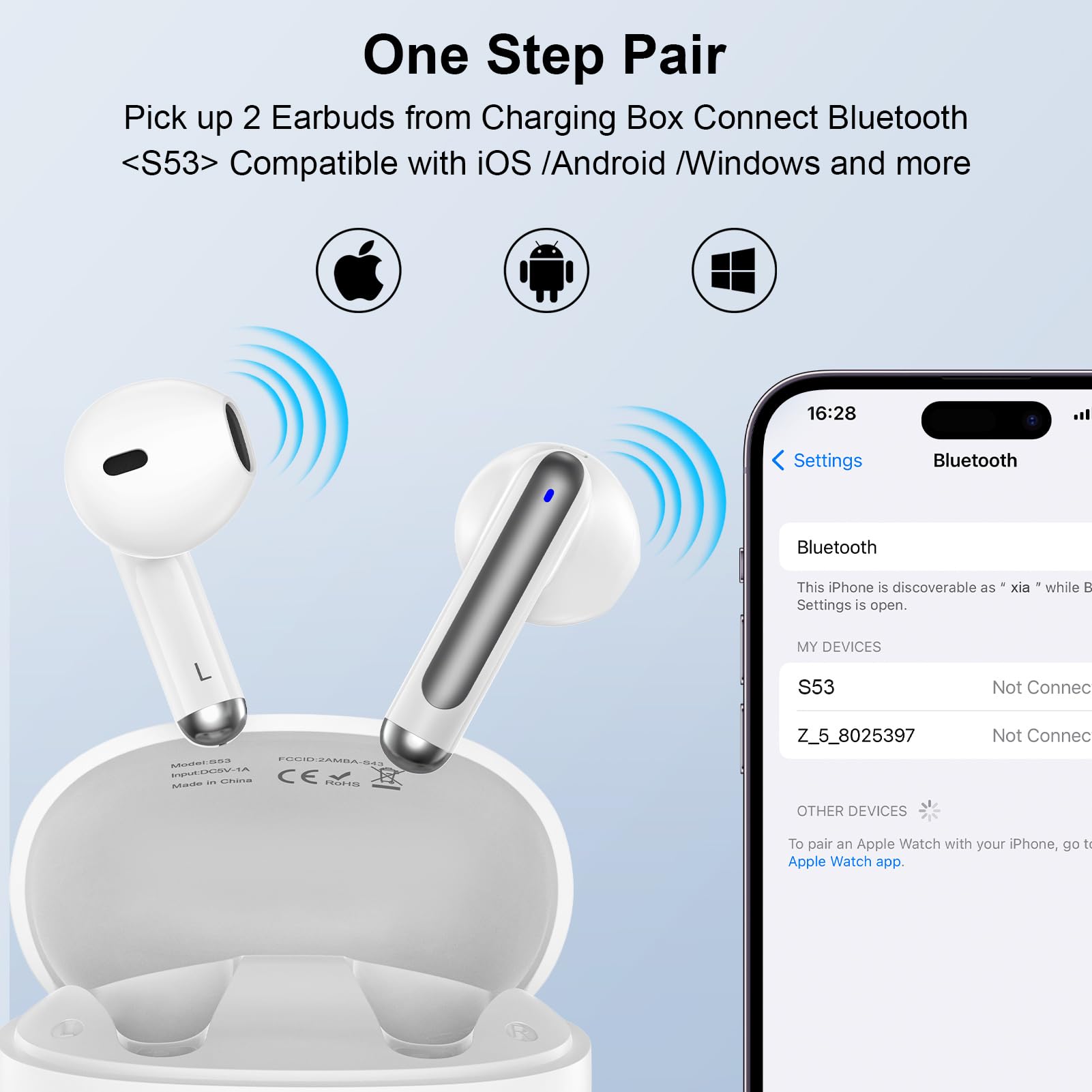 Auriculares inalámbricos Bluetooth para iPhone 16 Pro Max 16e 16 Plus 16 15 Pro Max 15, V5.3 48H, auriculares inalámbricos con pantalla LED, funda de carga IPX7, auriculares impermeables para Samsung