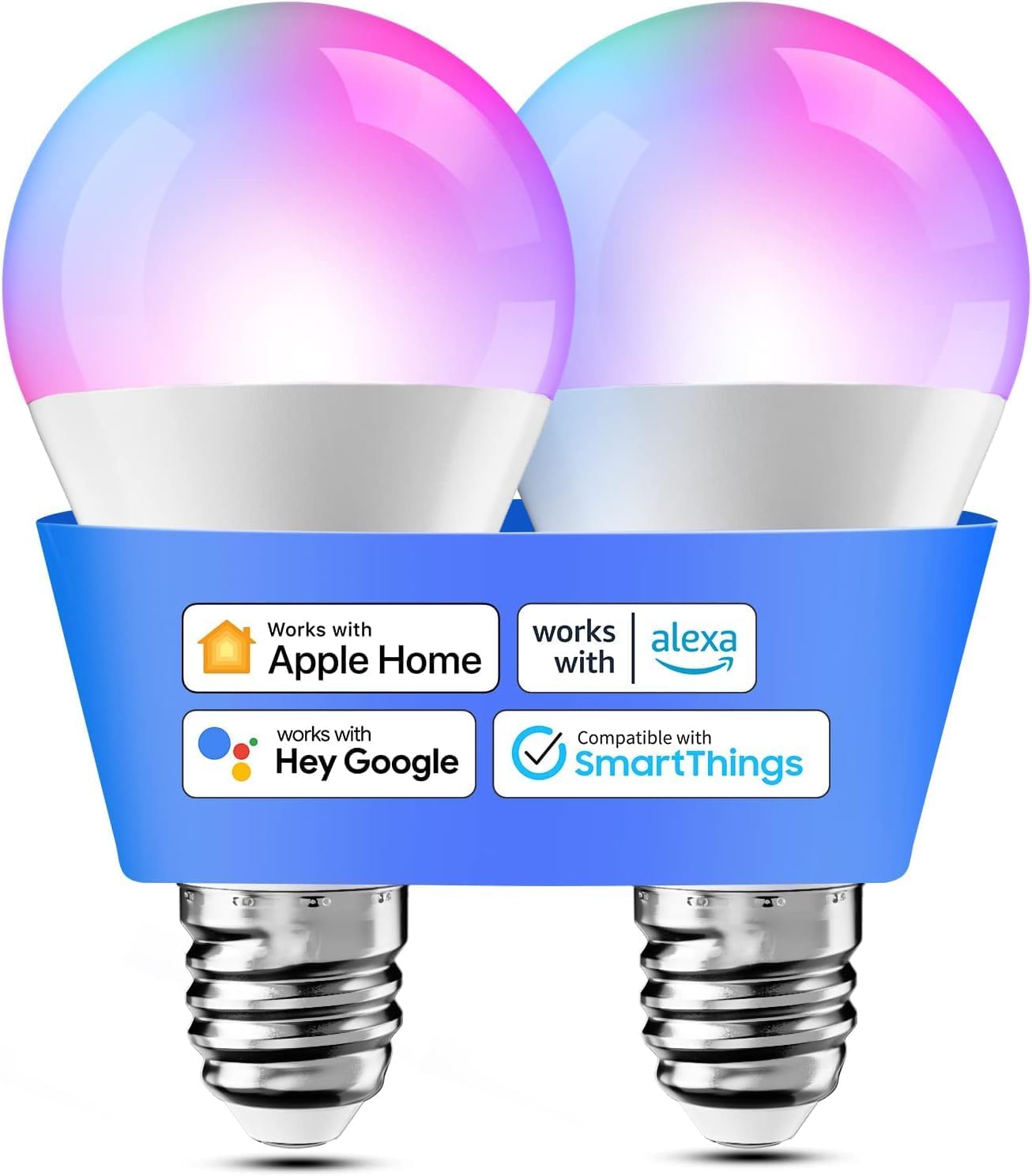 Smart Bulb Alexa Light Bulb E27 Works with Apple Homekit, Alexa, Google Home,Voice Control Dimmable Multicolor LED Light Bulb 9W (60W Equivalent), 2 Packs, RGB